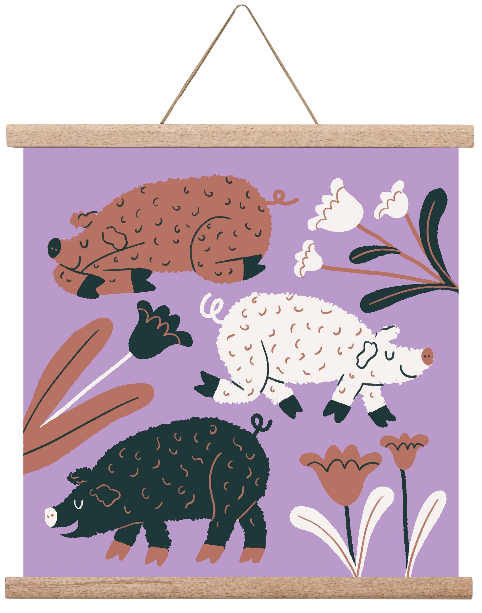 Mangalicák, 40x40 cm (40x40 cm), Tölgy akasztó