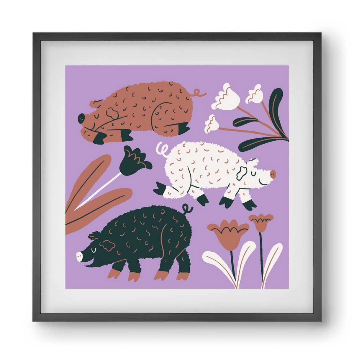 Mangalicák, 40x40 cm (30x30 cm), Fekete keret, paszpartuval