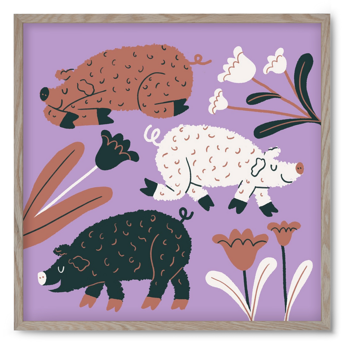 Mangalicák, 50x50 cm (50x50 cm), Tölgy keret