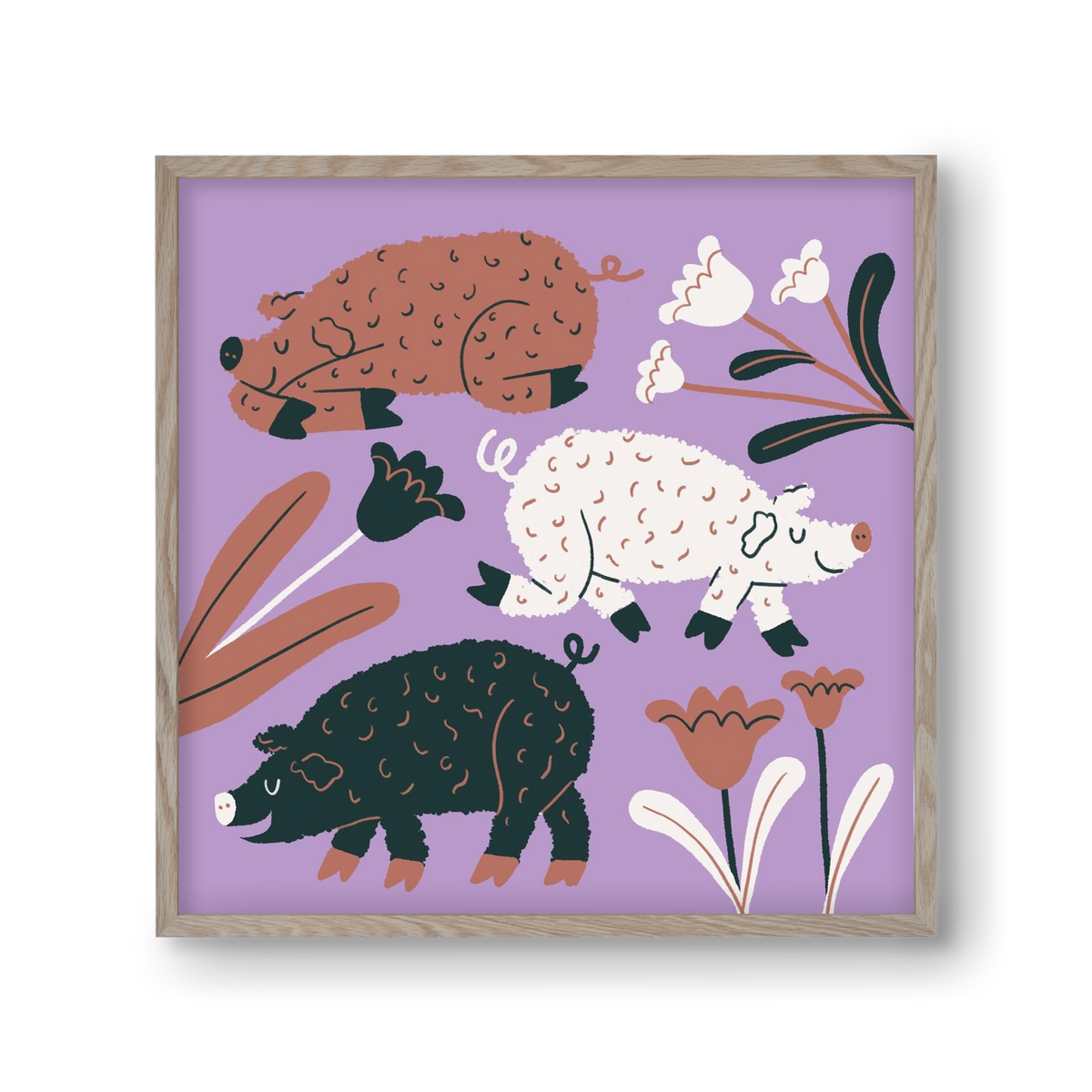 Mangalicák, 30x30 cm (30x30 cm), Tölgy keret