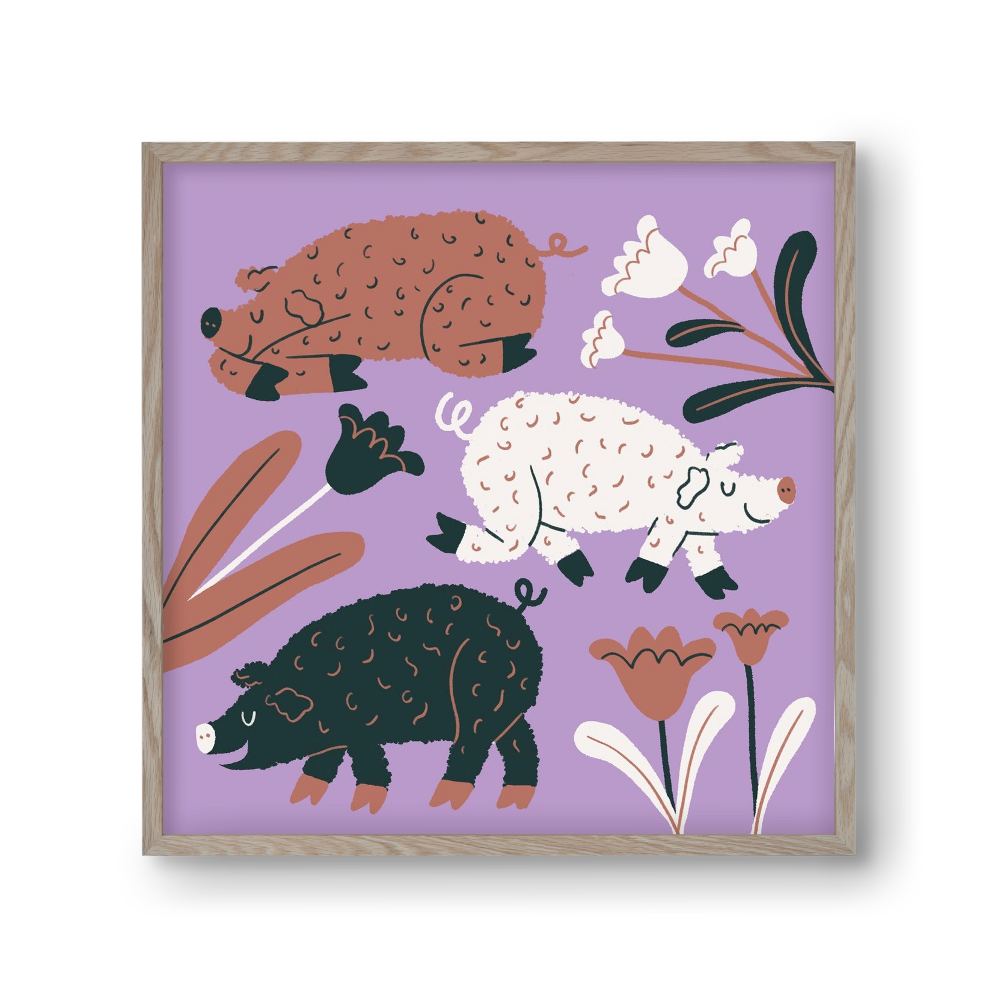 Mangalicák, 30x30 cm (30x30 cm), Tölgy keret