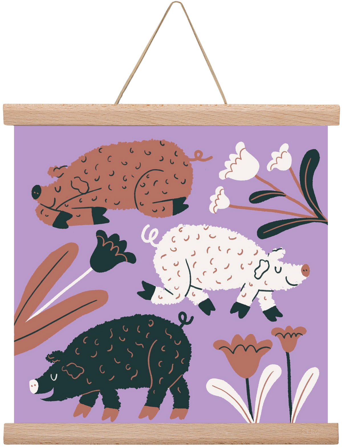 Mangalicák, 30x30 cm (30x30 cm), Tölgy akasztó