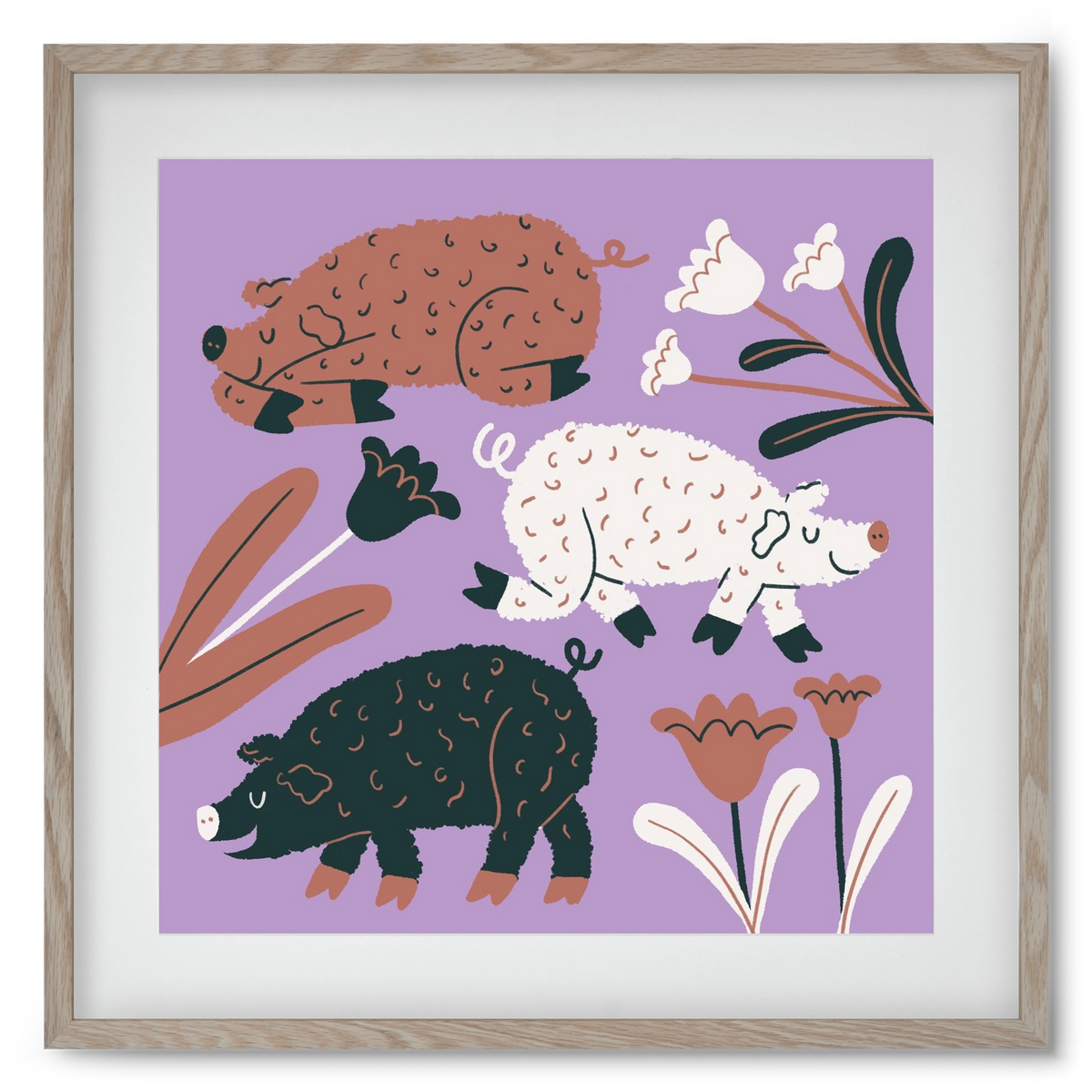 Mangalicák, 50x50 cm (40x40 cm), Tölgy keret, paszpartuval