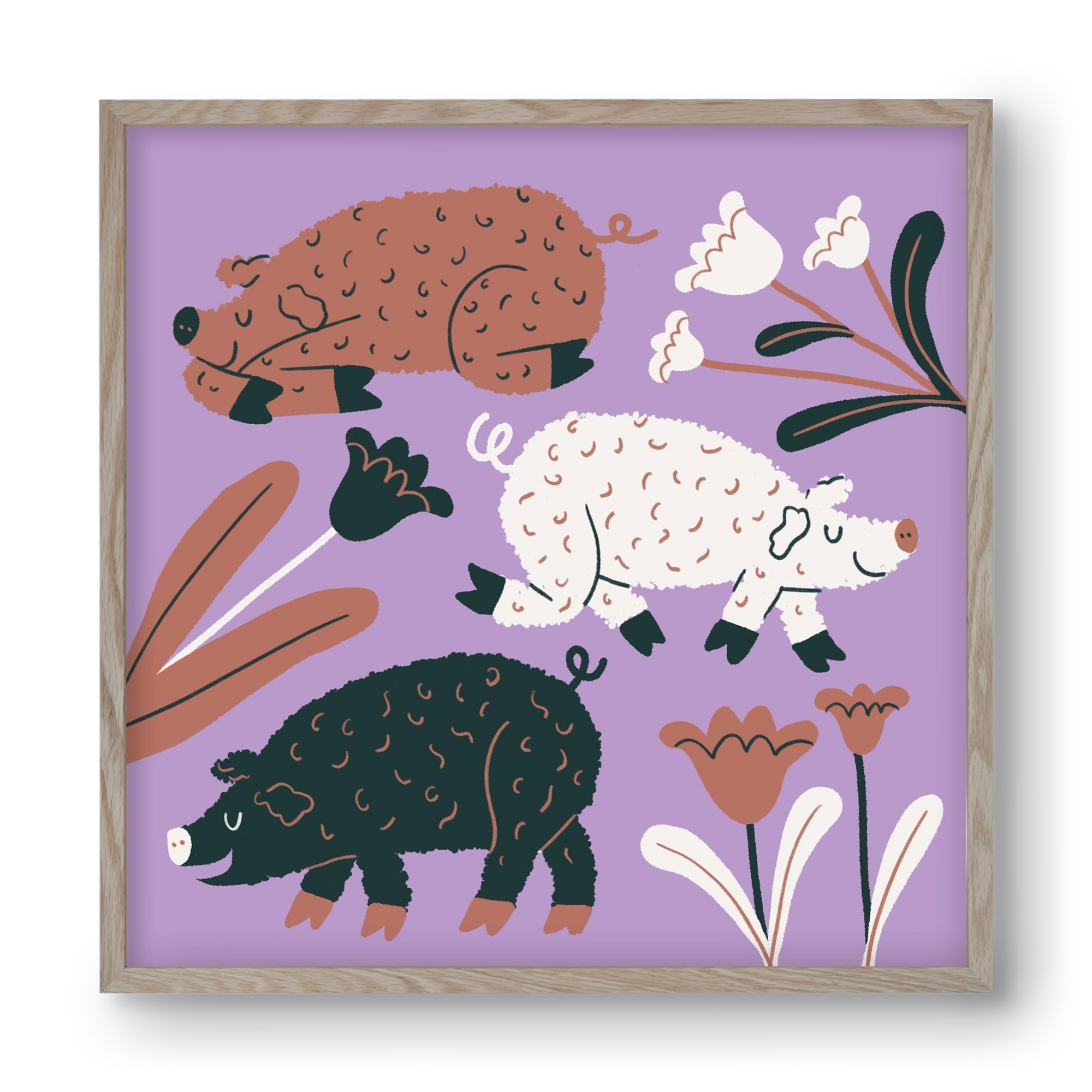 Mangalicák, 40x40 cm (40x40 cm), Tölgy keret