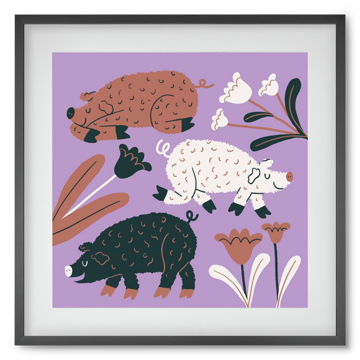 Mangalicák, 50x50 cm (40x40 cm), Fekete keret, paszpartuval