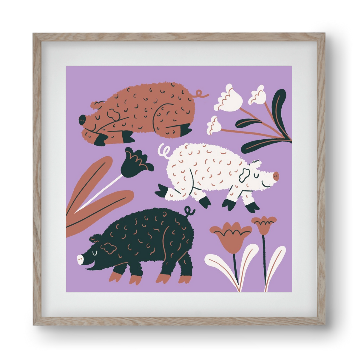 Mangalicák, 40x40 cm (30x30 cm), Tölgy keret, paszpartuval