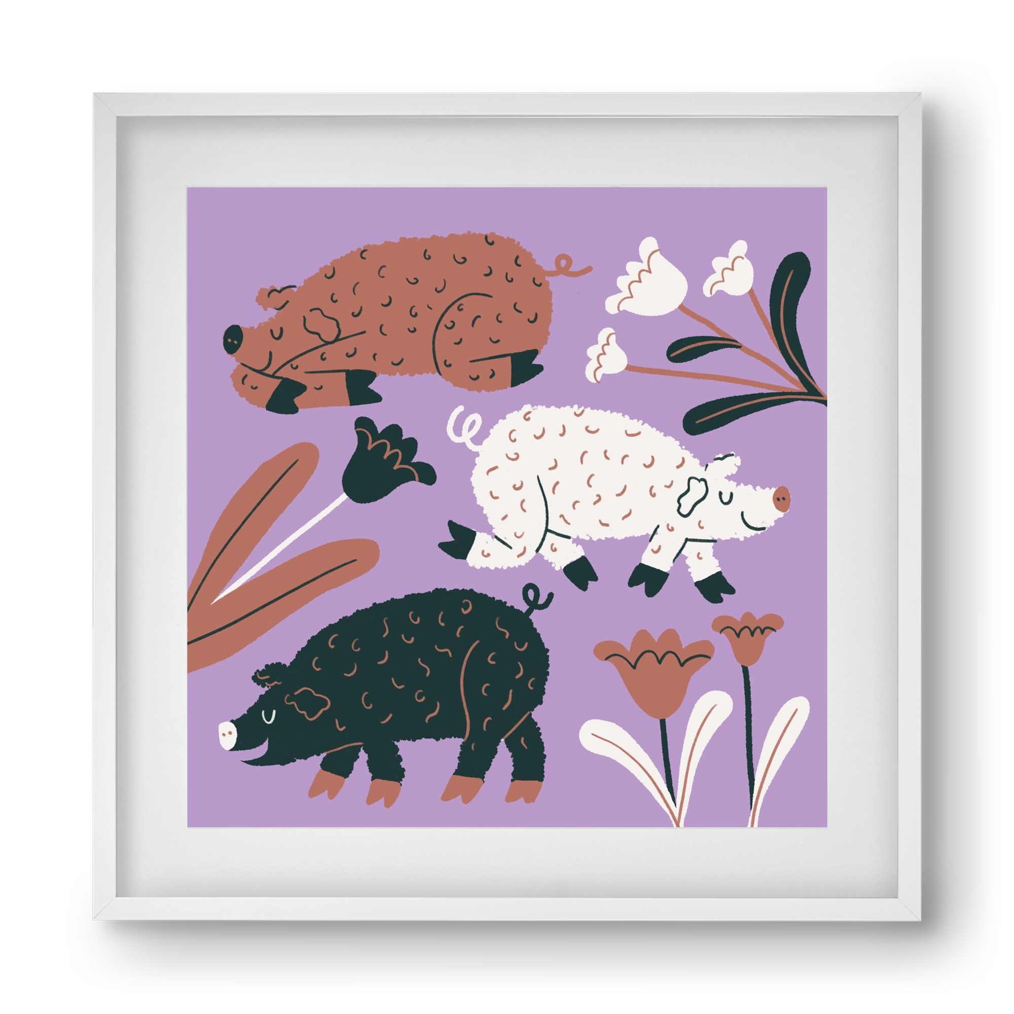 Mangalicák, 40x40 cm (30x30 cm), Fehér keret, paszpartuval