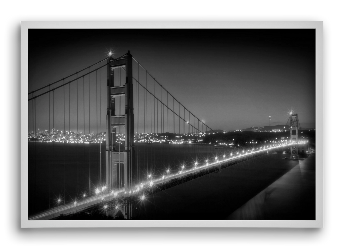 Evening Cityscape of Golden Gate Bridge | Monochrome, 60x40 cm (60x40 cm), Fehér keret