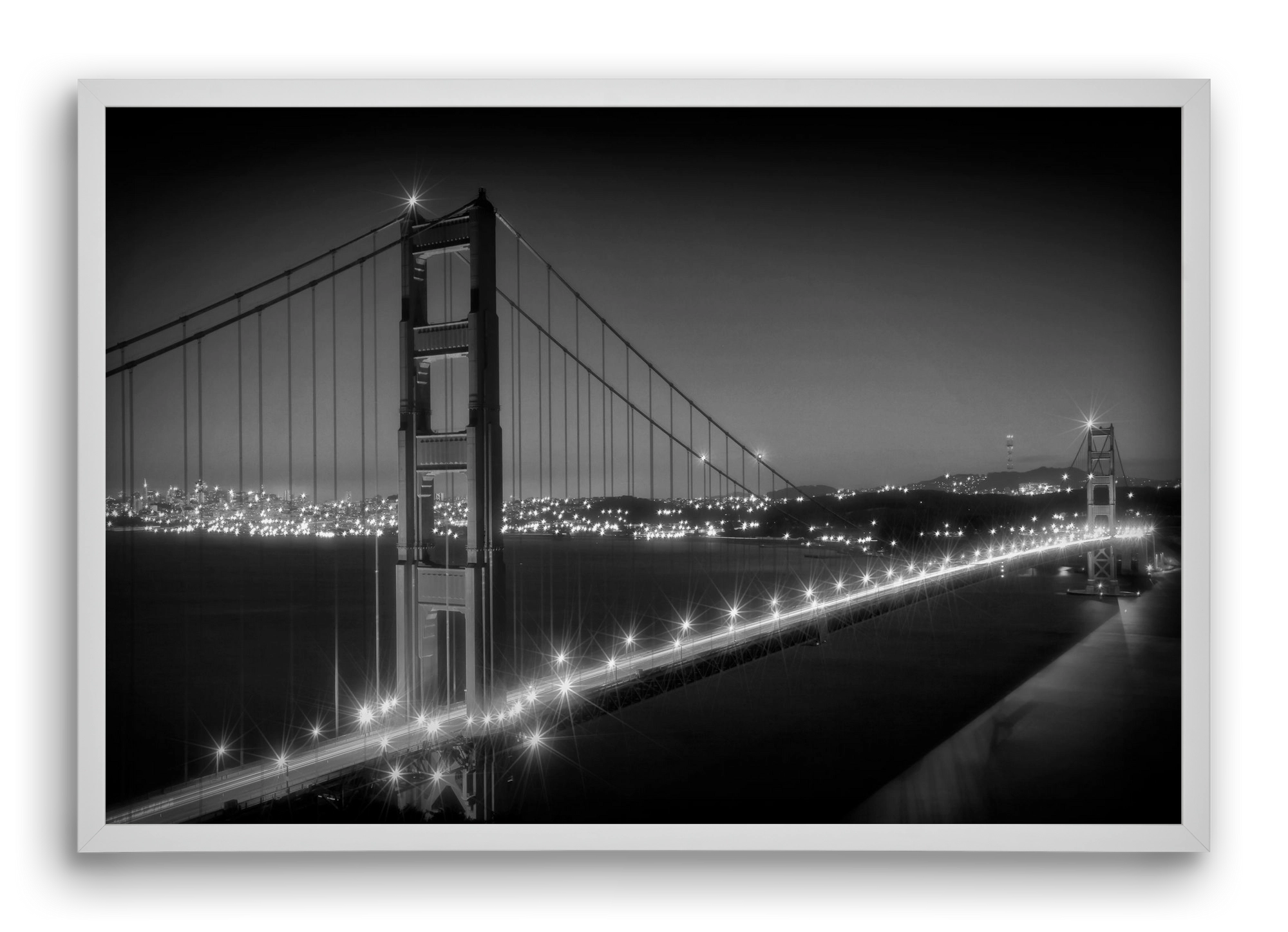 Evening Cityscape of Golden Gate Bridge | Monochrome, 60x40 cm (60x40 cm), Fehér keret