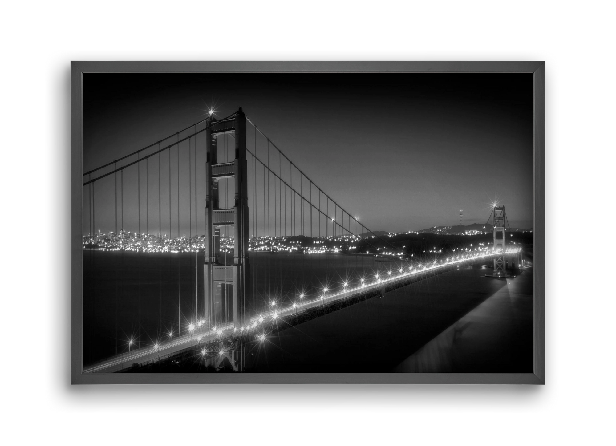 Evening Cityscape of Golden Gate Bridge | Monochrome, 45x30 cm (45x30 cm), Fekete keret