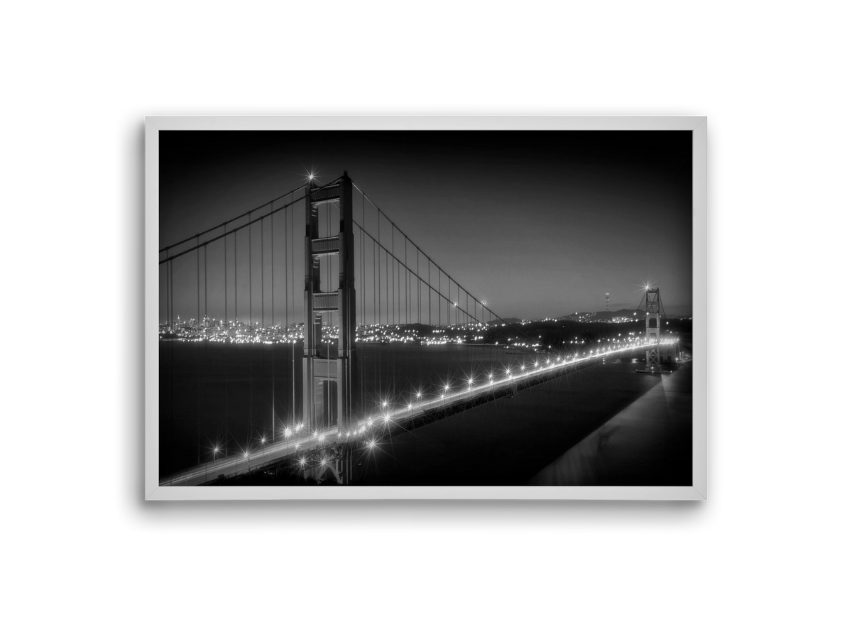 Evening Cityscape of Golden Gate Bridge | Monochrome, 30x20 cm (30x20 cm), Fehér keret