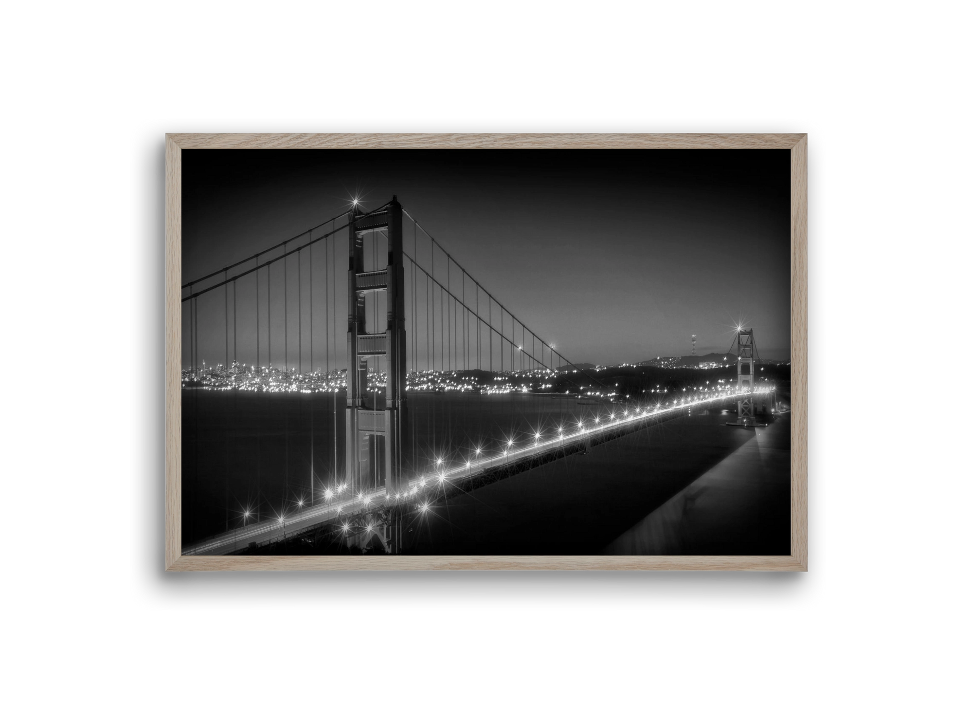 Evening Cityscape of Golden Gate Bridge | Monochrome, 30x20 cm (30x20 cm), Tölgy keret