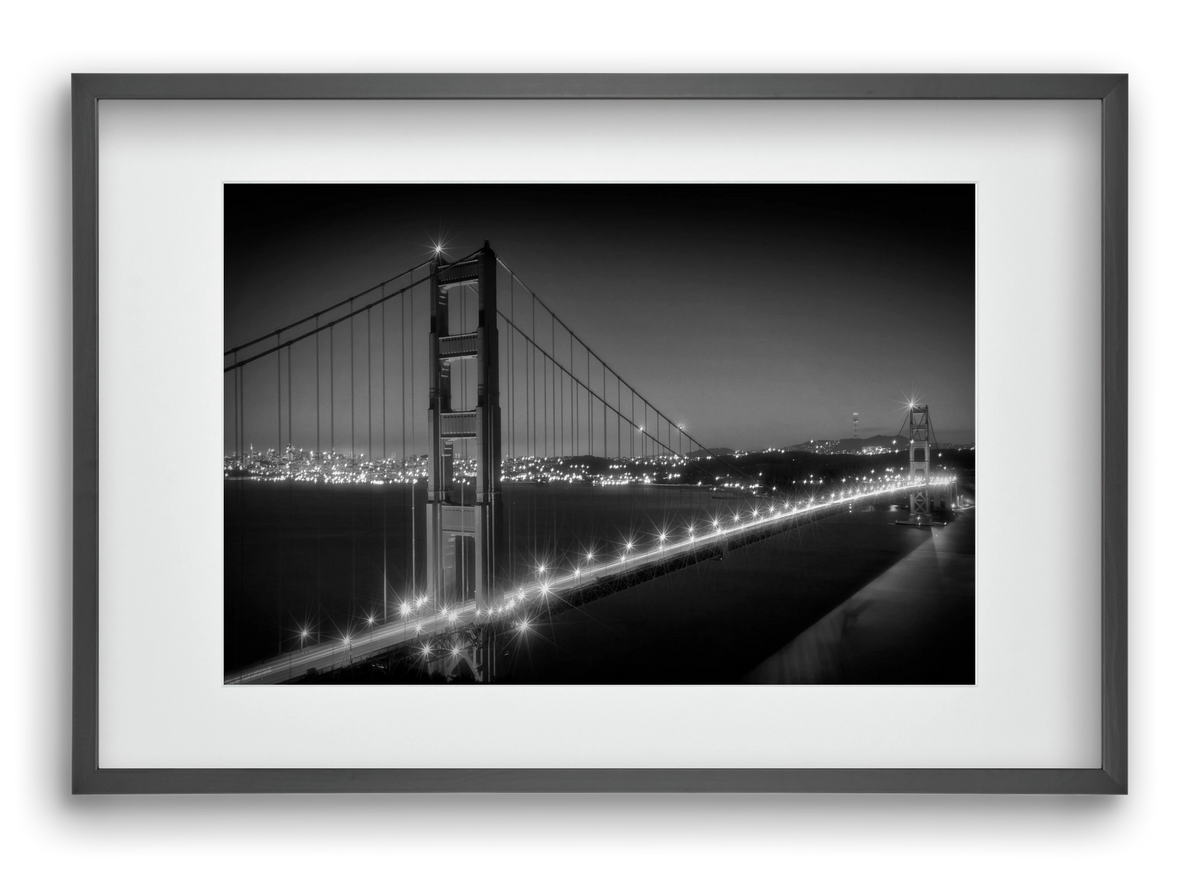 Evening Cityscape of Golden Gate Bridge | Monochrome, 60x40 cm (45x30 cm), Fekete keret, paszpartuval