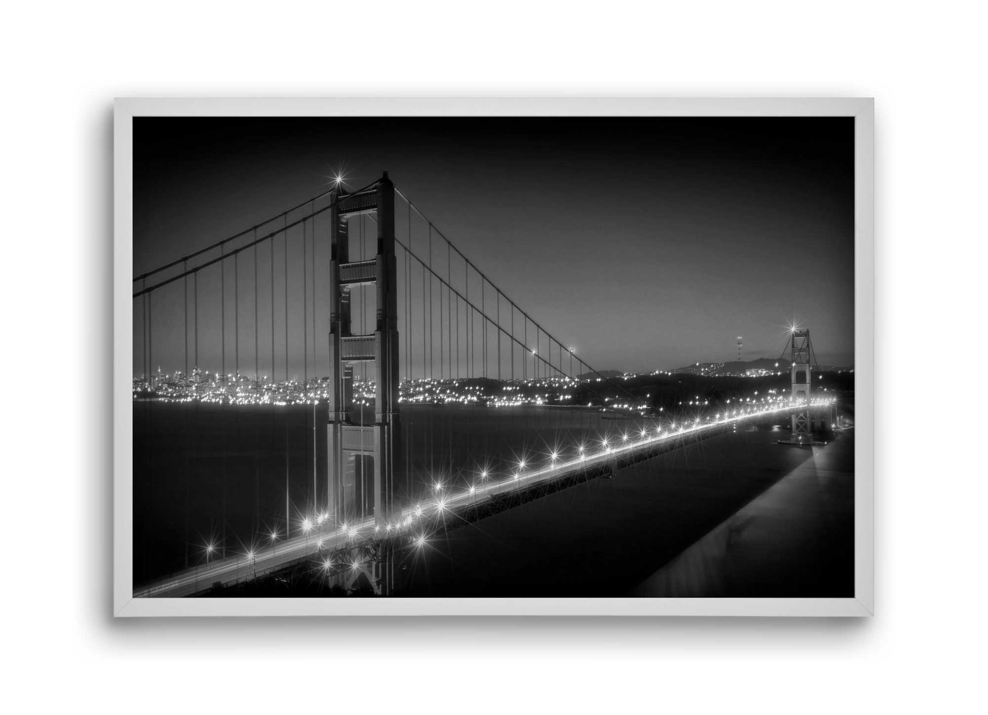 Evening Cityscape of Golden Gate Bridge | Monochrome, 45x30 cm (45x30 cm), Fehér keret