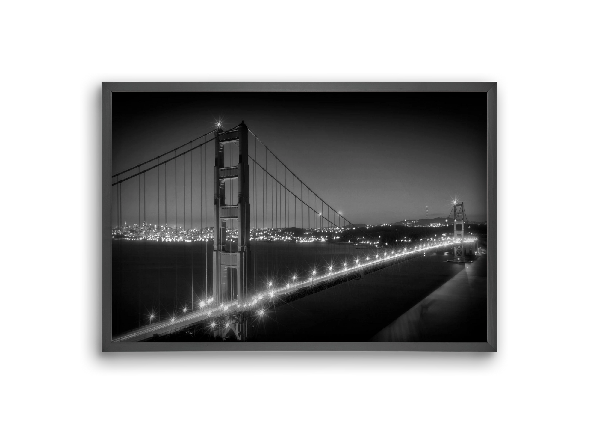 Evening Cityscape of Golden Gate Bridge | Monochrome, 30x20 cm (30x20 cm), Fekete keret