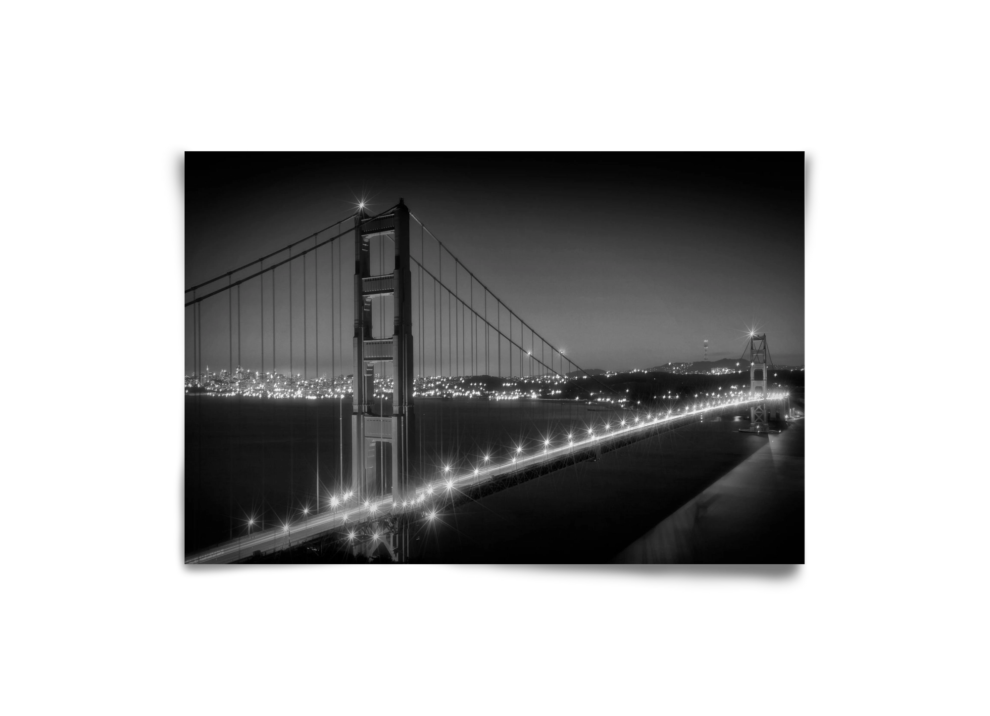 Evening Cityscape of Golden Gate Bridge | Monochrome, 30x20 cm, Keret nélkül
