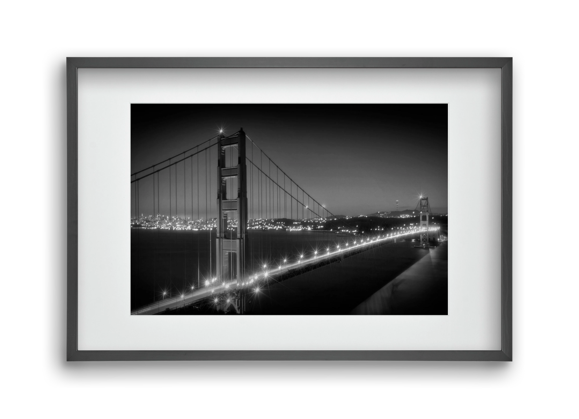 Evening Cityscape of Golden Gate Bridge | Monochrome, 45x30 cm (30x20 cm), Fekete keret, paszpartuval