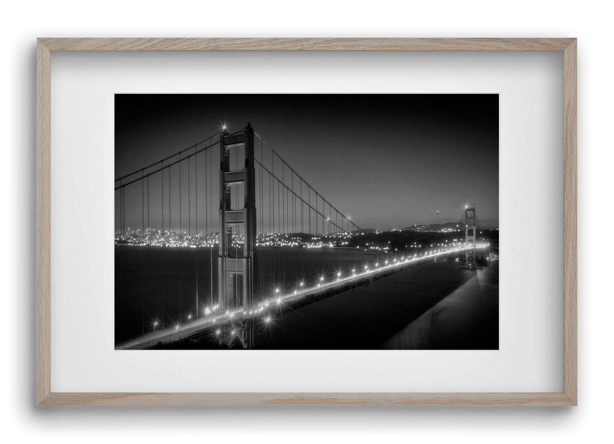 Evening Cityscape of Golden Gate Bridge | Monochrome, 60x40 cm (45x30 cm), Tölgy keret, paszpartuval