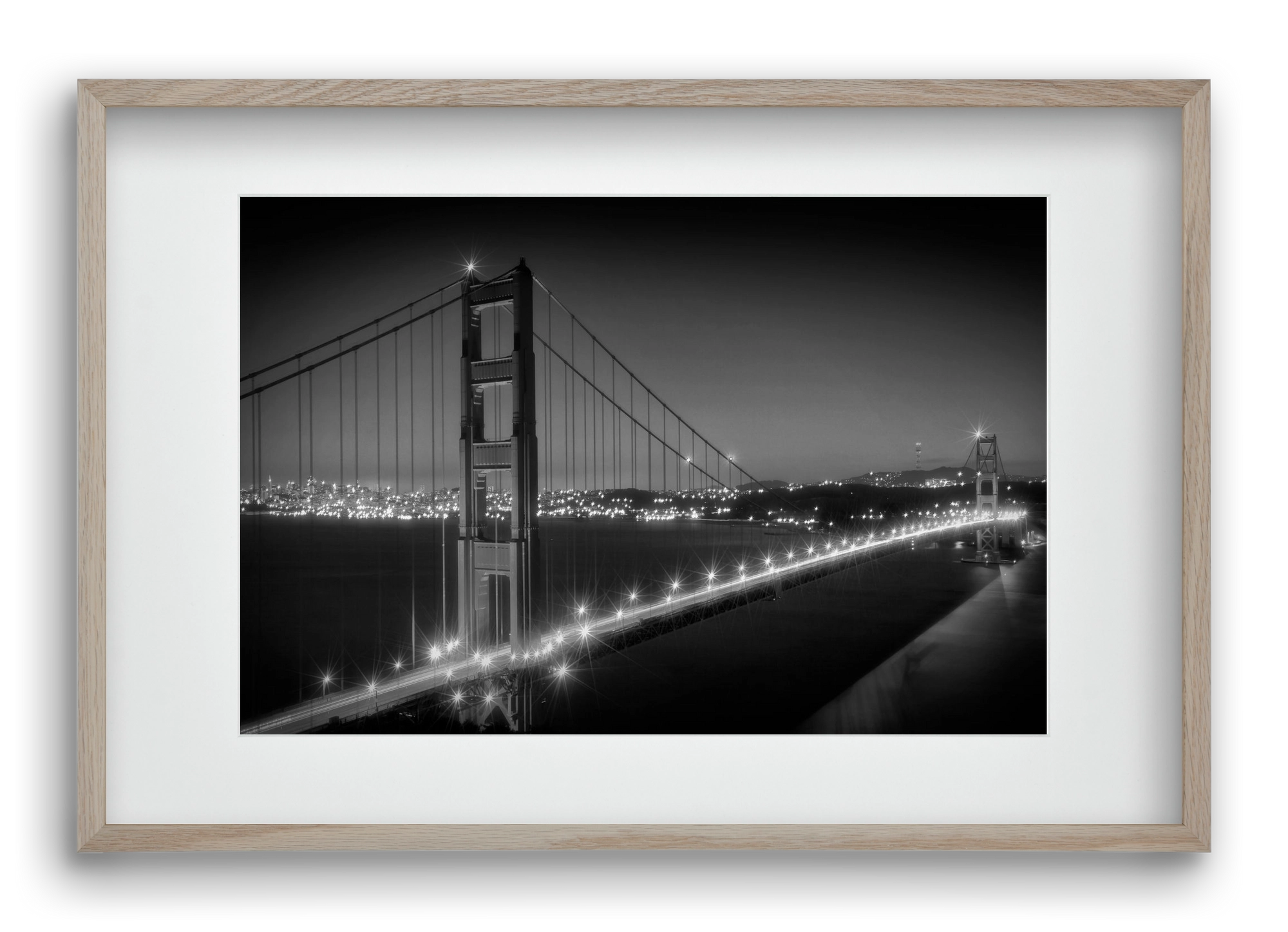 Evening Cityscape of Golden Gate Bridge | Monochrome, 60x40 cm (45x30 cm), Tölgy keret, paszpartuval