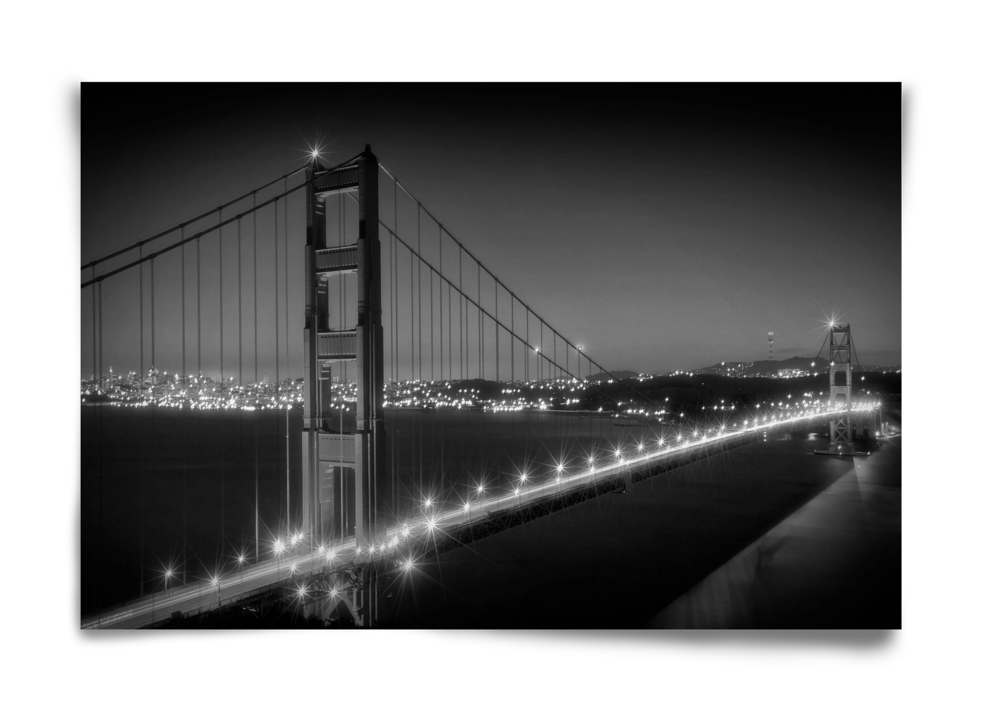 Evening Cityscape of Golden Gate Bridge | Monochrome, 60x40 cm, Keret nélkül