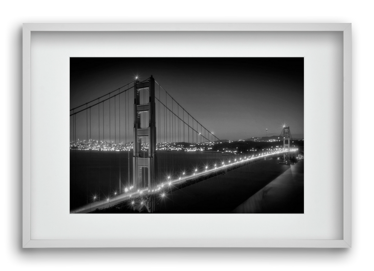 Evening Cityscape of Golden Gate Bridge | Monochrome, 60x40 cm (45x30 cm), Fehér keret, paszpartuval
