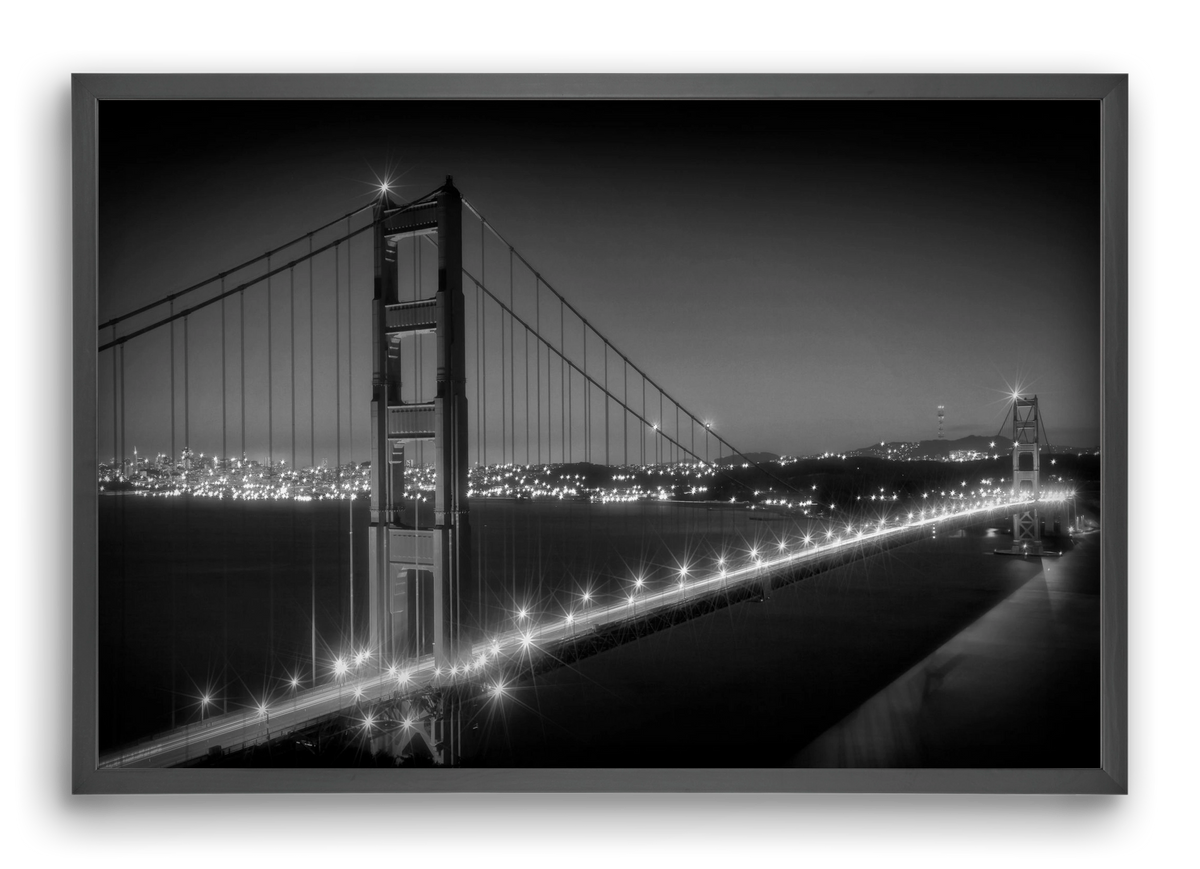 Evening Cityscape of Golden Gate Bridge | Monochrome, 60x40 cm (60x40 cm), Fekete keret