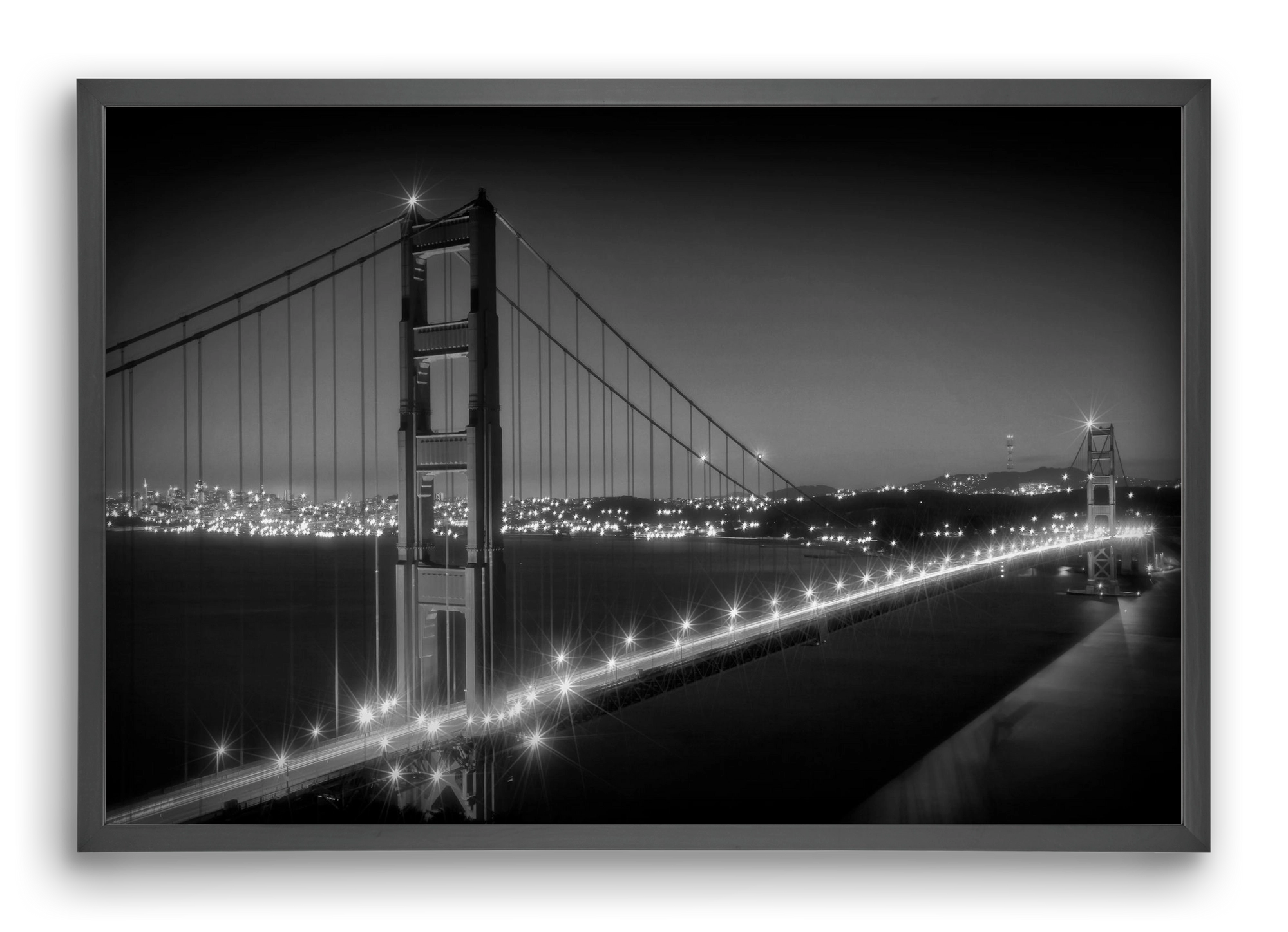 Evening Cityscape of Golden Gate Bridge | Monochrome, 60x40 cm (60x40 cm), Fekete keret