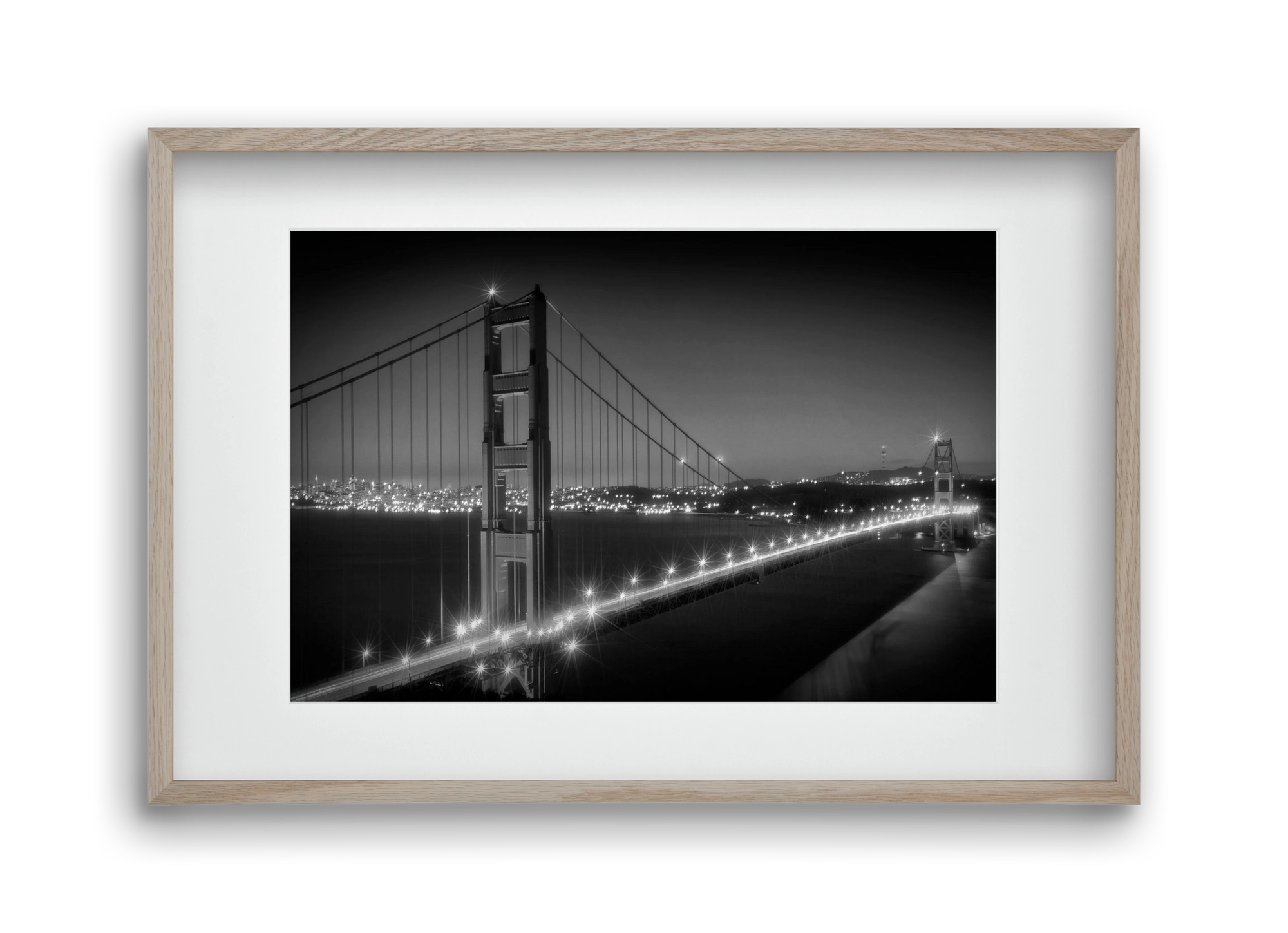 Evening Cityscape of Golden Gate Bridge | Monochrome, 45x30 cm (30x20 cm), Tölgy keret, paszpartuval