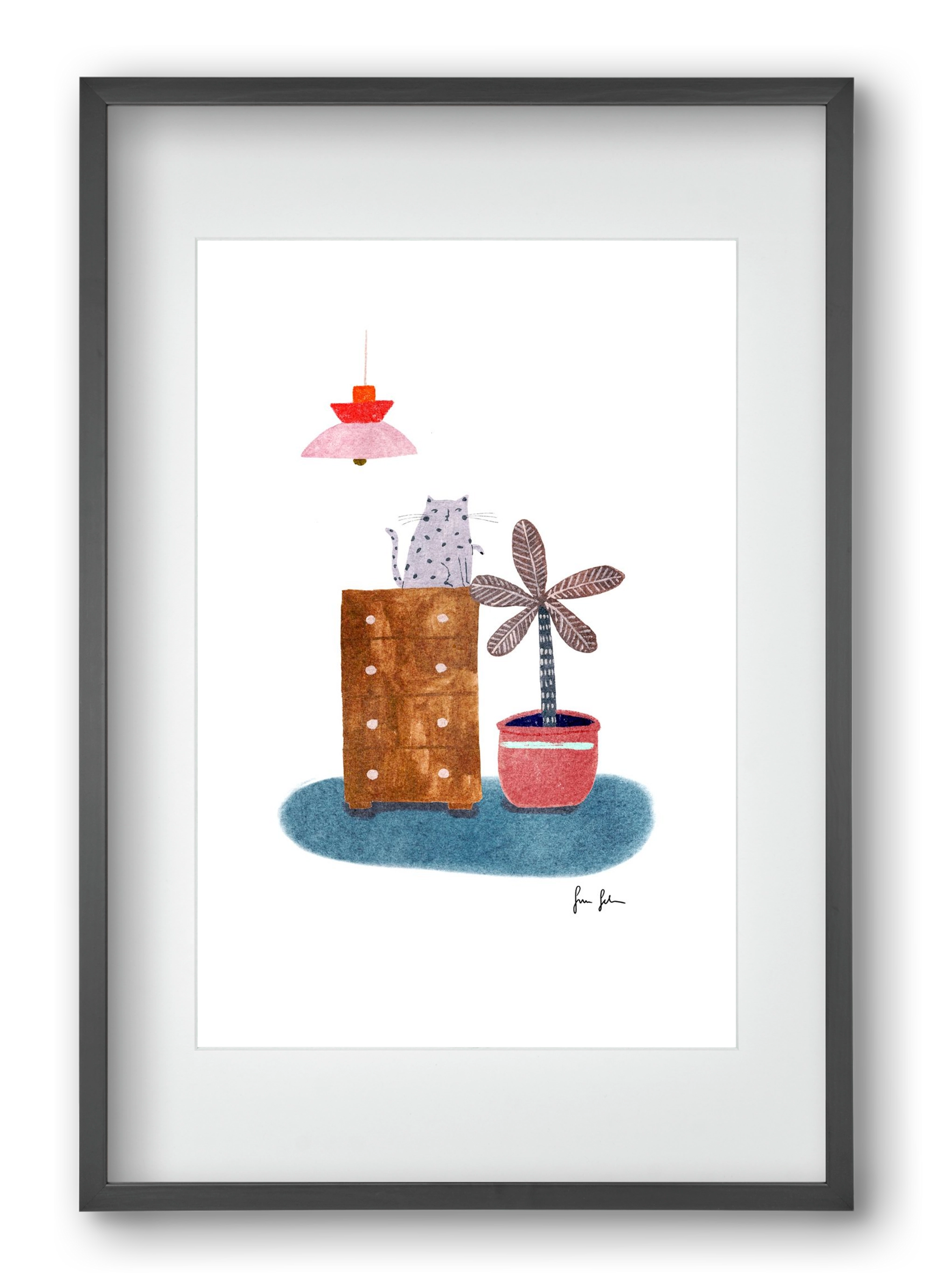 Interior with cat, 40x60 cm (30x45 cm), Fekete keret, paszpartuval