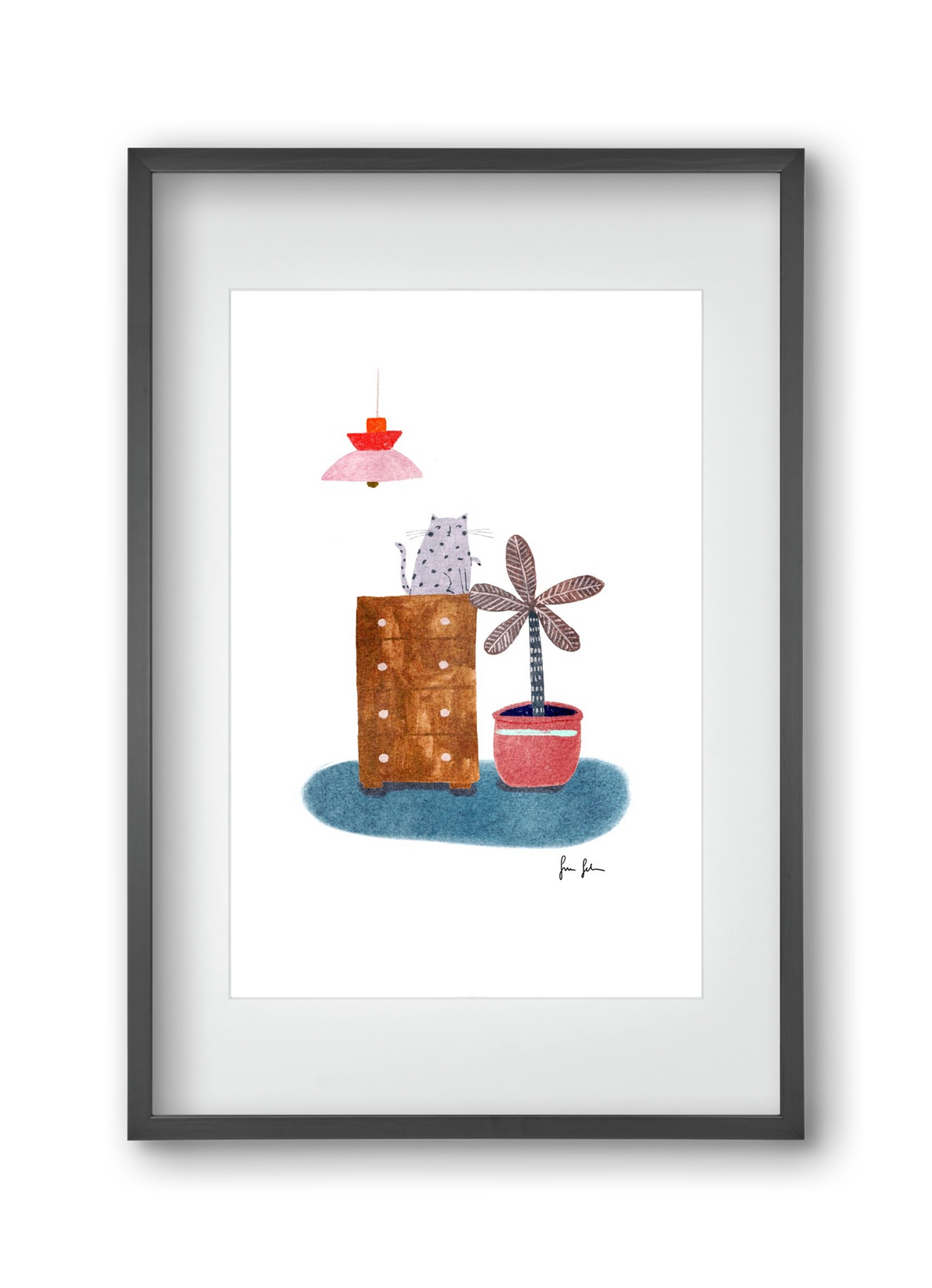 Interior with cat, 30x45 cm (20x30 cm), Fekete keret, paszpartuval