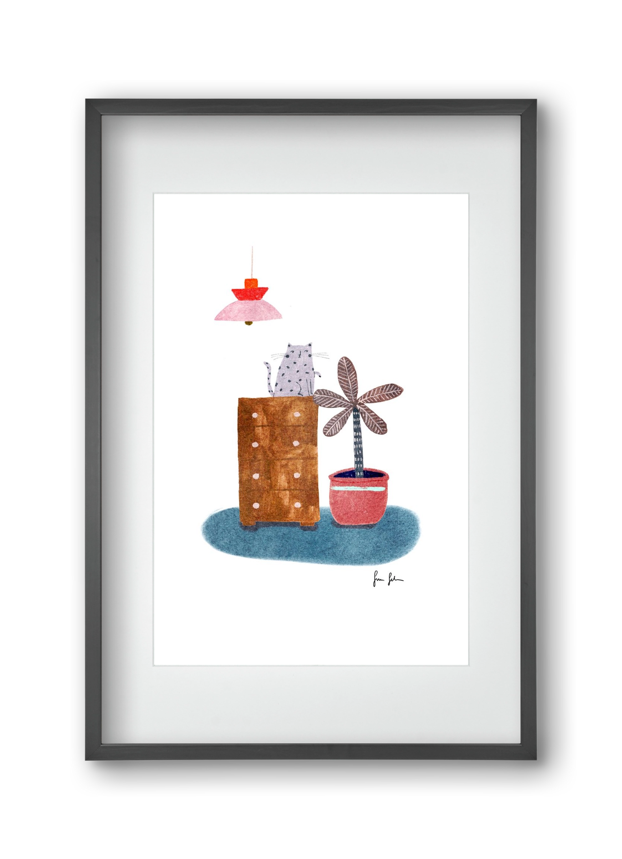 Interior with cat, 30x45 cm (20x30 cm), Fekete keret, paszpartuval