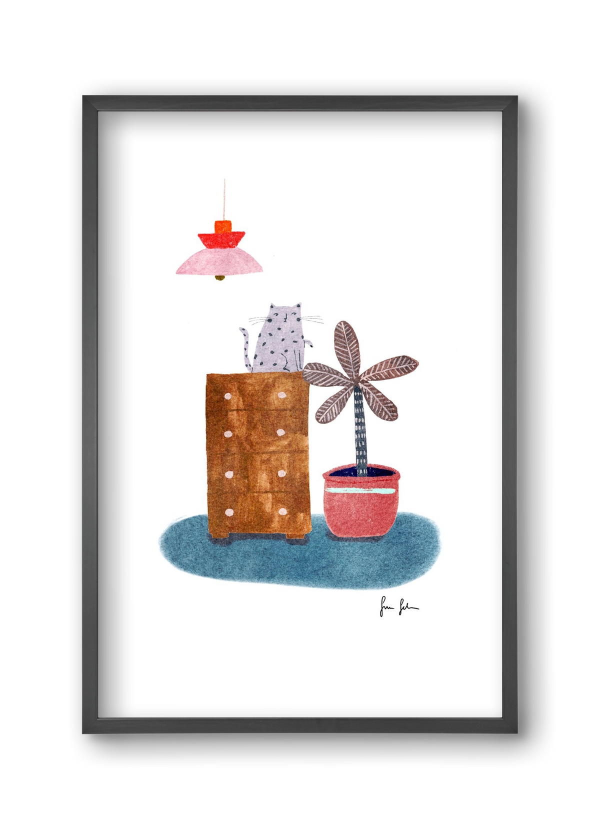 Interior with cat, 30x45 cm (30x45 cm), Fekete keret