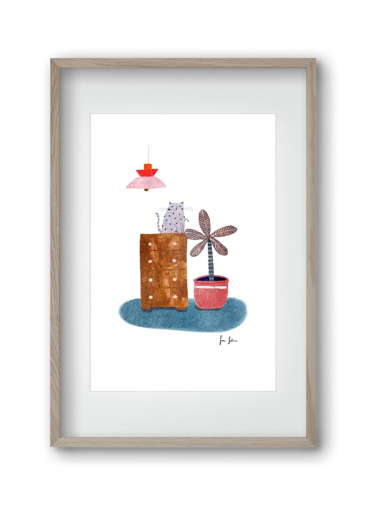 Interior with cat, 30x45 cm (20x30 cm), Tölgy keret, paszpartuval