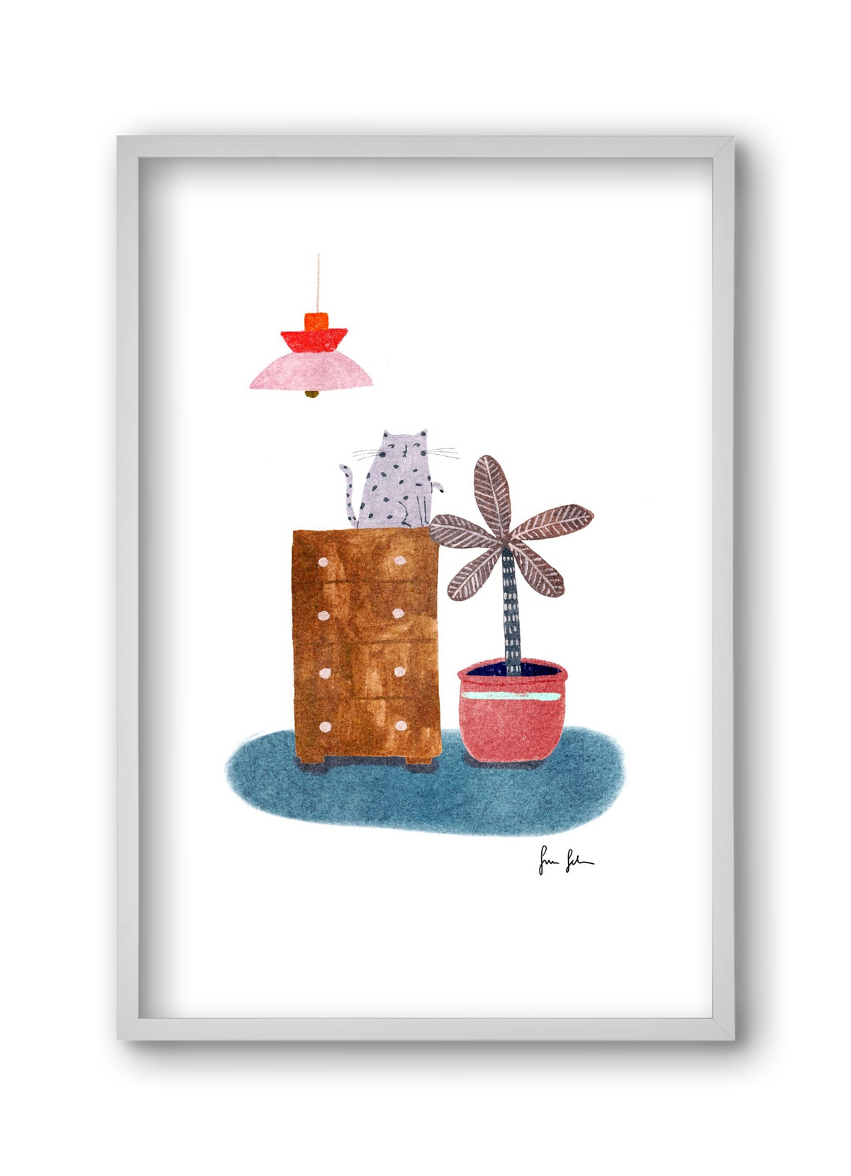 Interior with cat, 30x45 cm (30x45 cm), Fehér keret