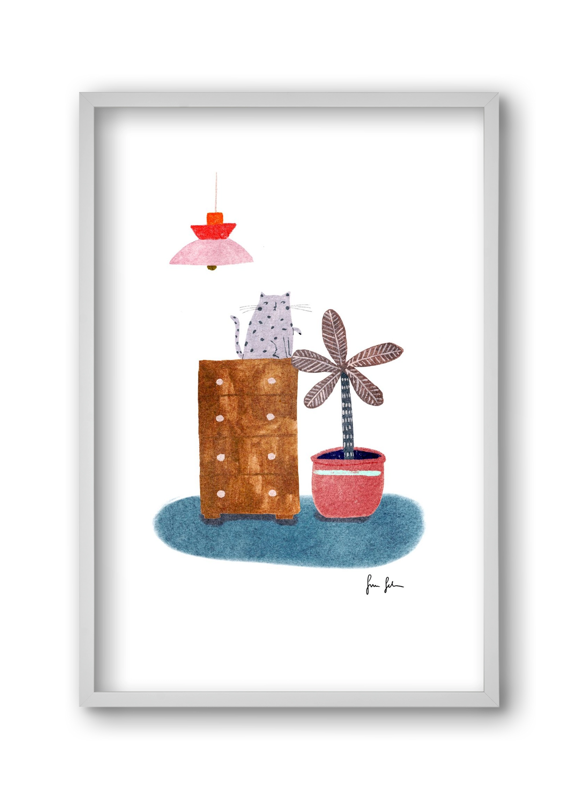 Interior with cat, 30x45 cm (30x45 cm), Fehér keret