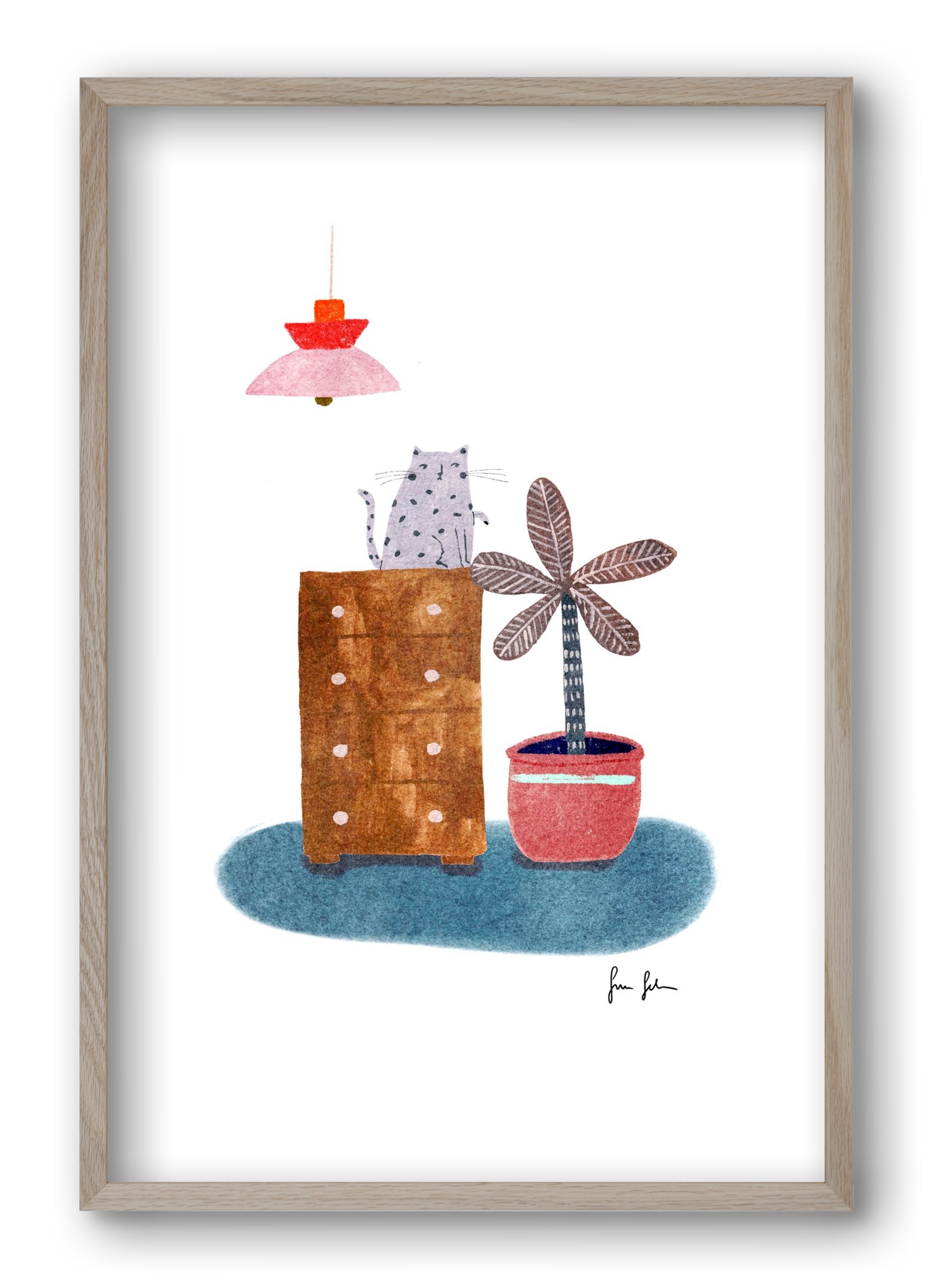 Interior with cat, 40x60 cm (40x60 cm), Tölgy keret