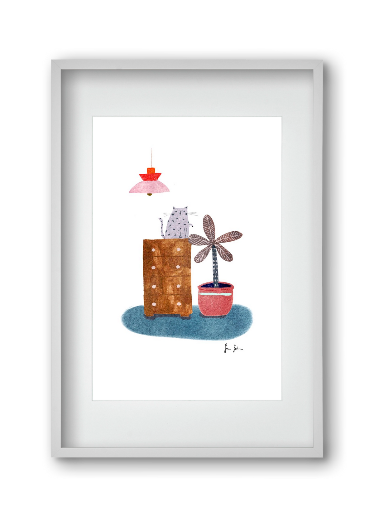 Interior with cat, 30x45 cm (20x30 cm), Fehér keret, paszpartuval