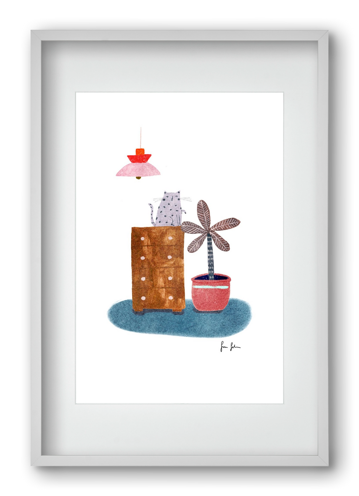 Interior with cat, 40x60 cm (30x45 cm), Fehér keret, paszpartuval