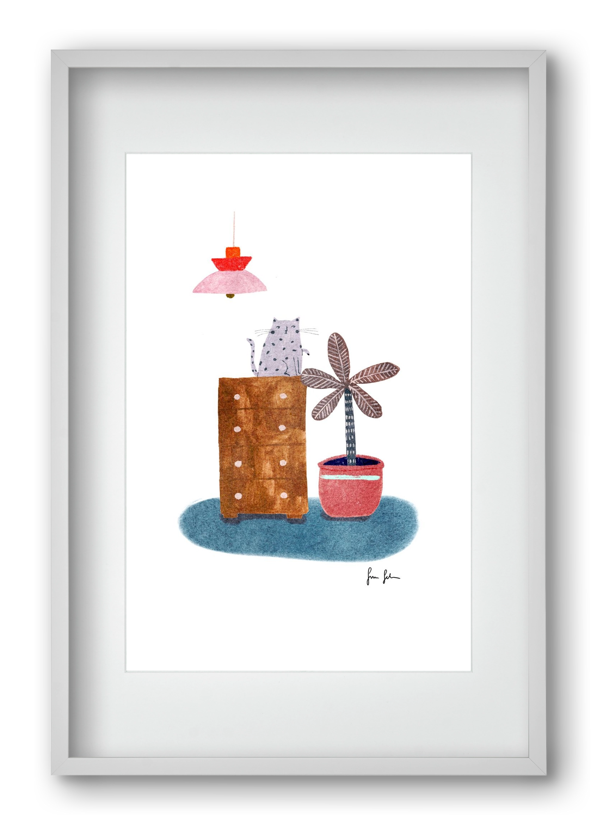 Interior with cat, 40x60 cm (30x45 cm), Fehér keret, paszpartuval