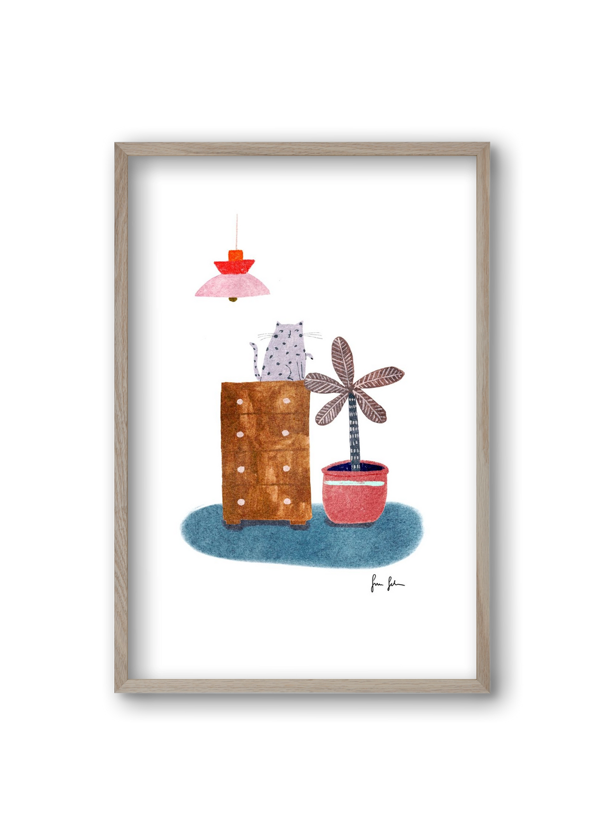 Interior with cat, 20x30 cm (20x30 cm), Tölgy keret