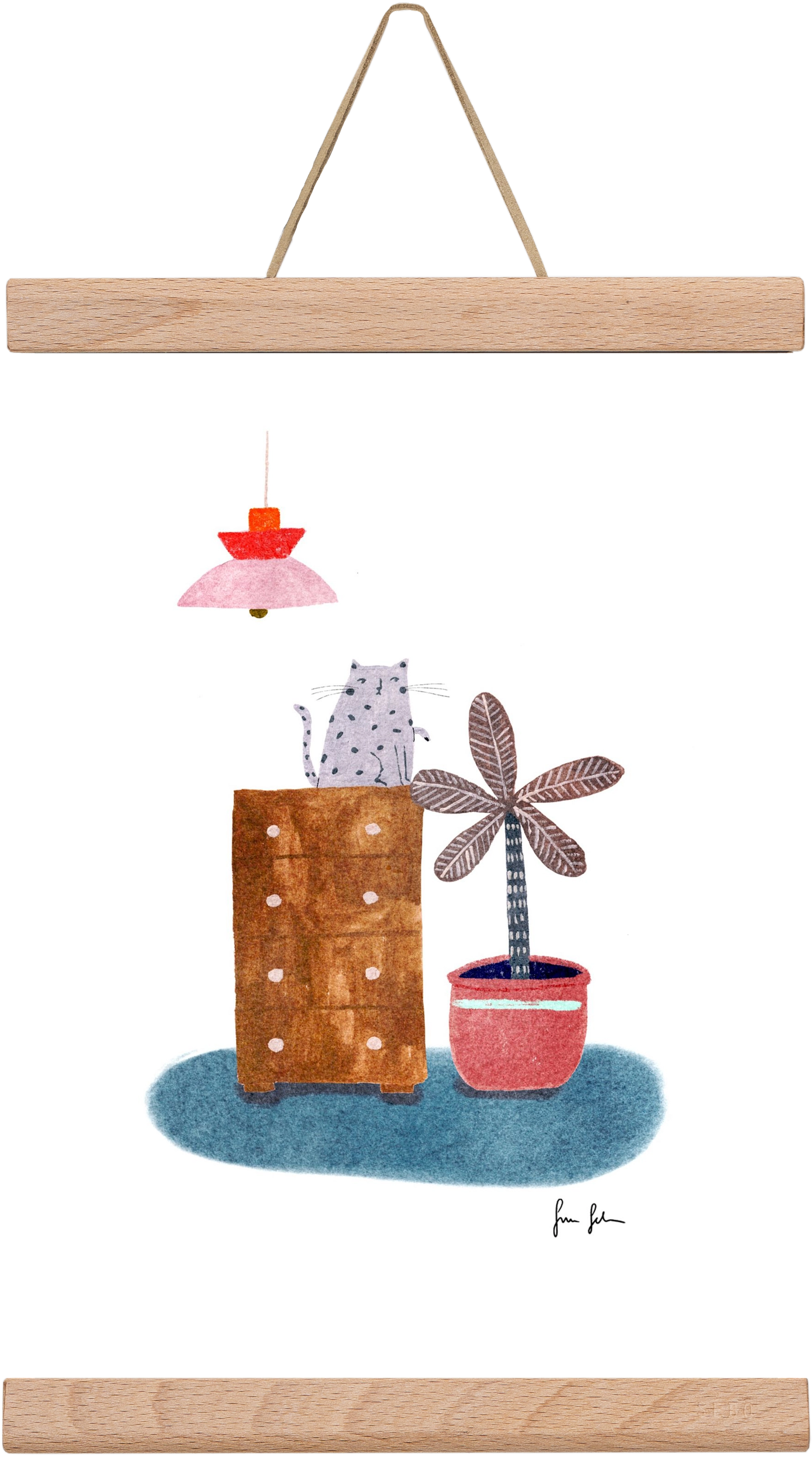 Interior with cat, 20x30 cm (20x30 cm), Tölgy akasztó