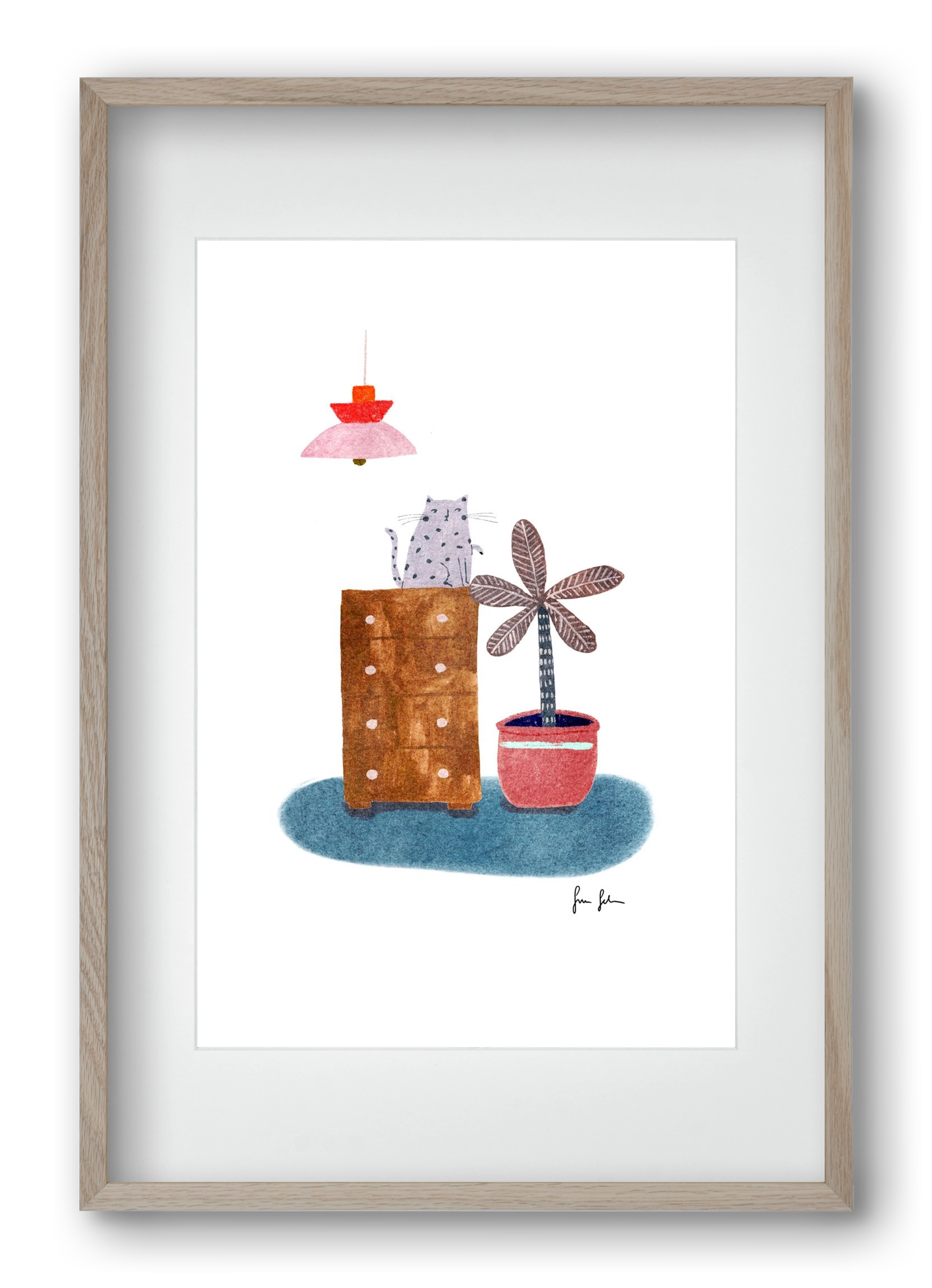 Interior with cat, 40x60 cm (30x45 cm), Tölgy keret, paszpartuval