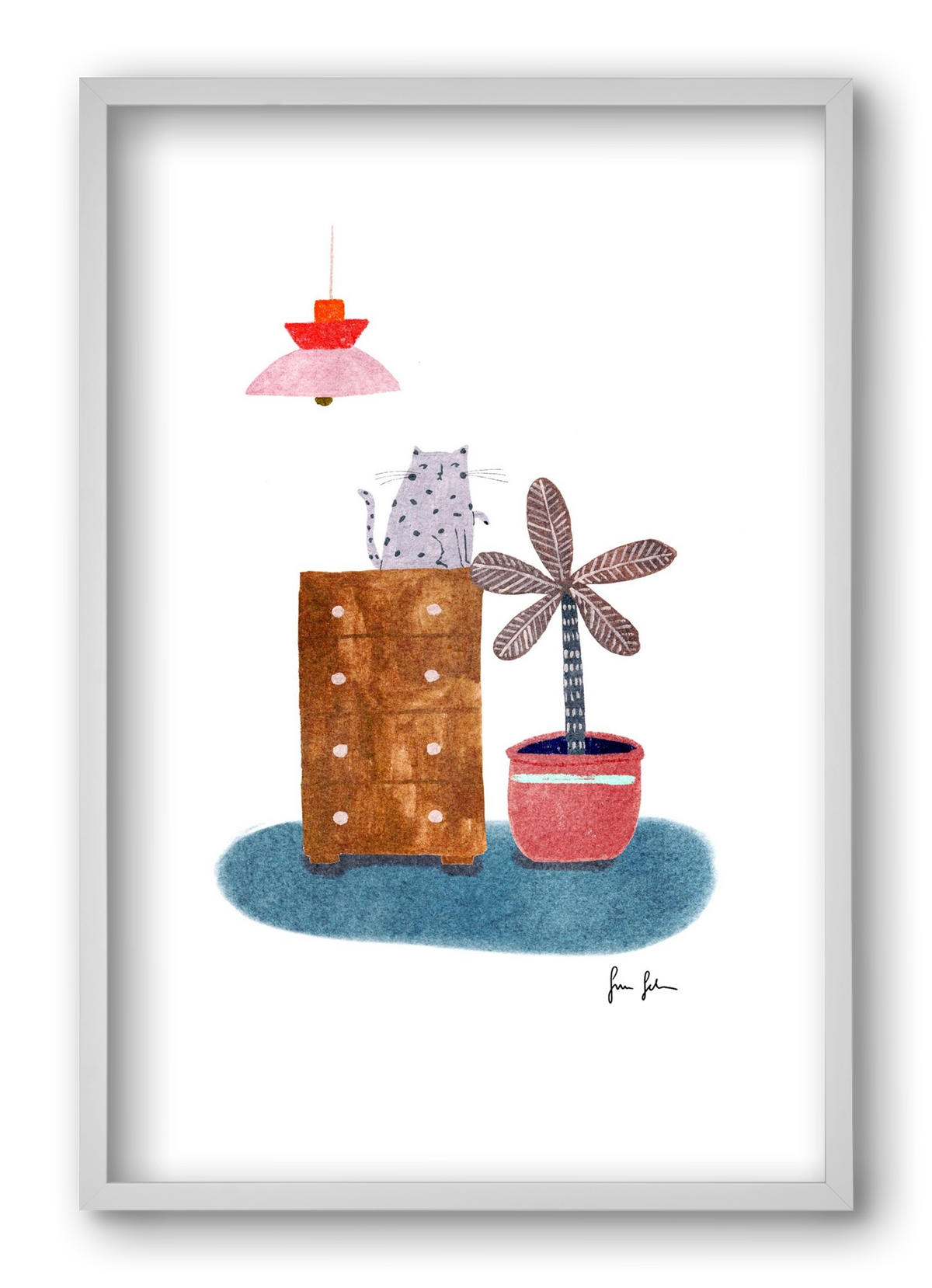 Interior with cat, 40x60 cm (40x60 cm), Fehér keret