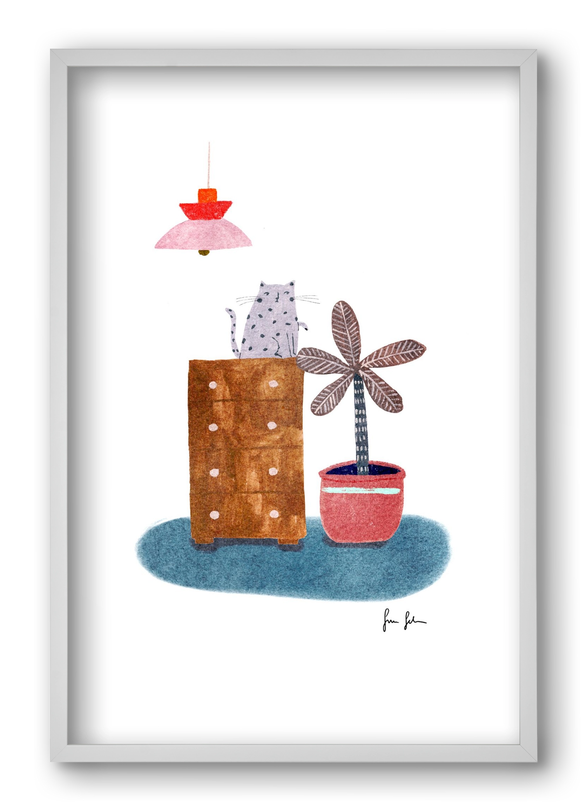 Interior with cat, 40x60 cm (40x60 cm), Fehér keret