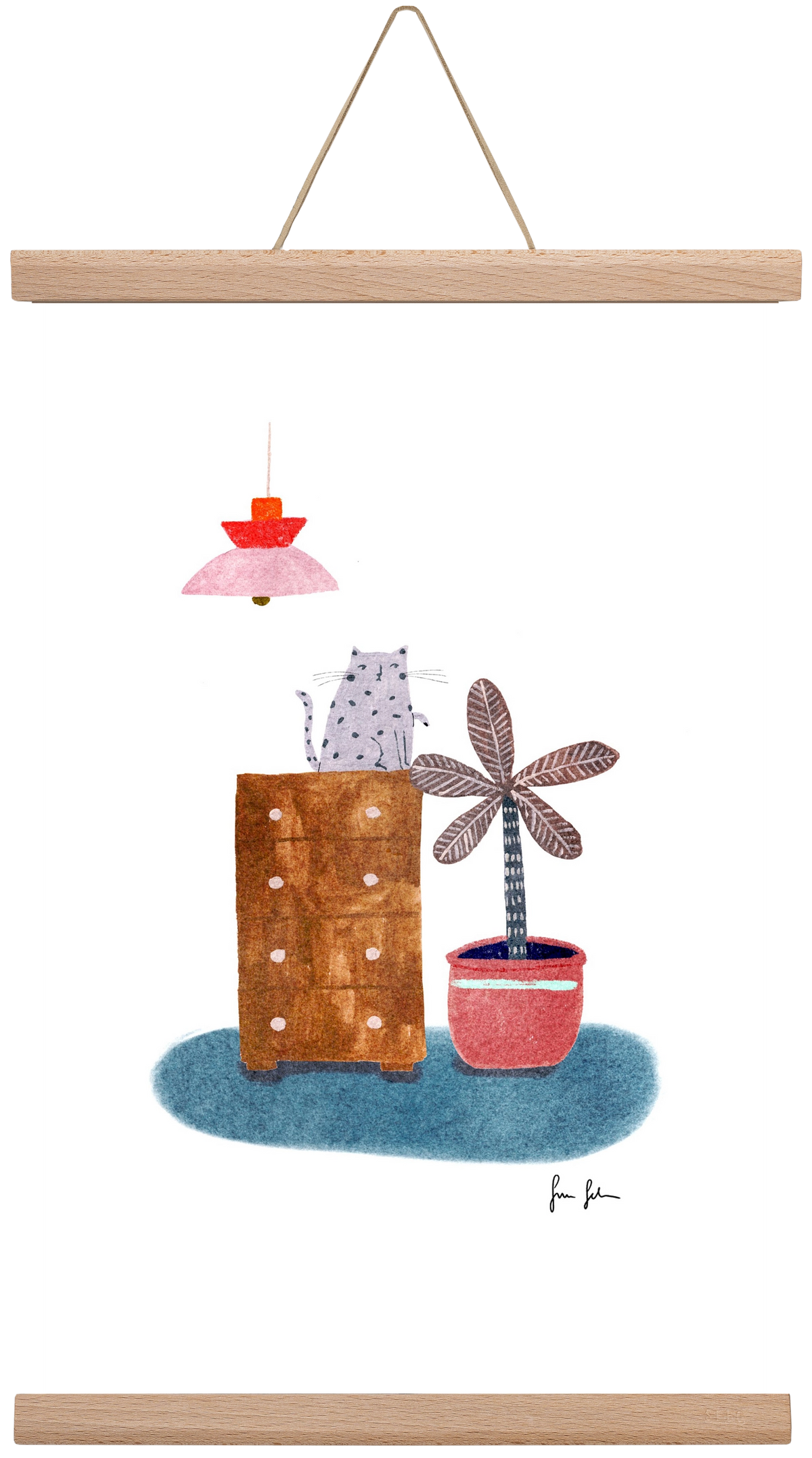 Interior with cat, 30x45 cm (30x45 cm), Tölgy akasztó