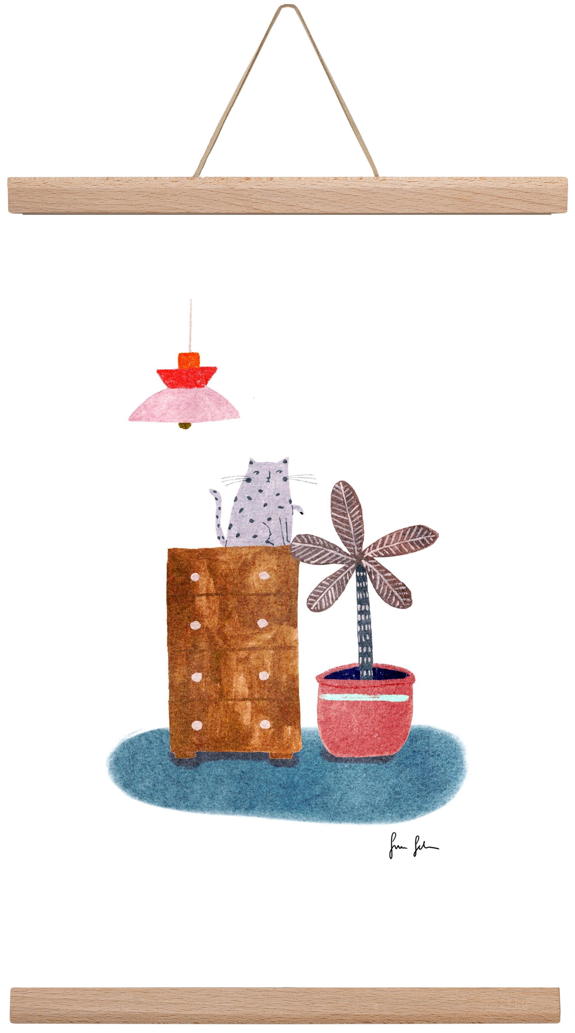 Interior with cat, 30x45 cm (30x45 cm), Tölgy akasztó