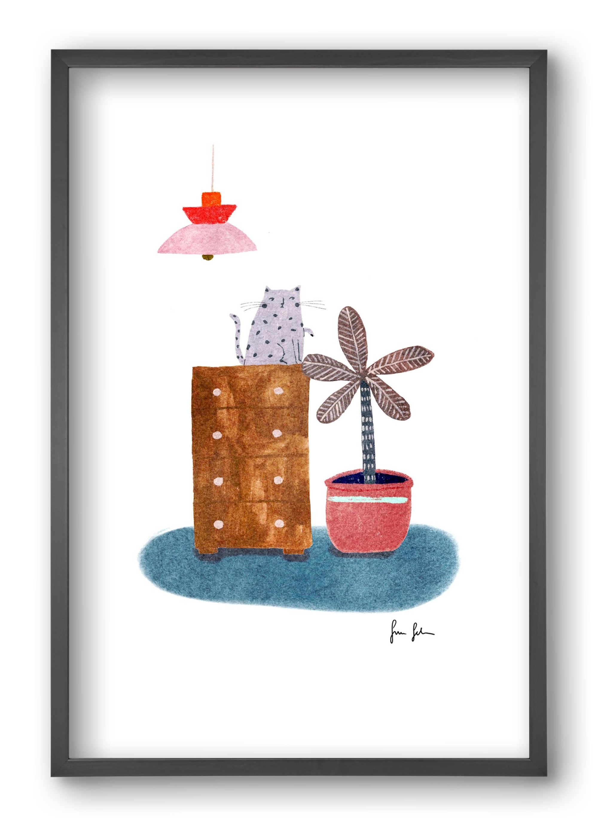 Interior with cat, 40x60 cm (40x60 cm), Fekete keret