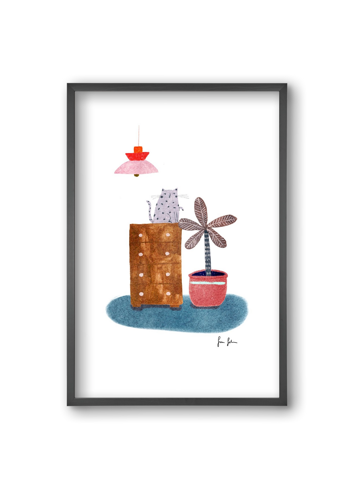 Interior with cat, 20x30 cm (20x30 cm), Fekete keret