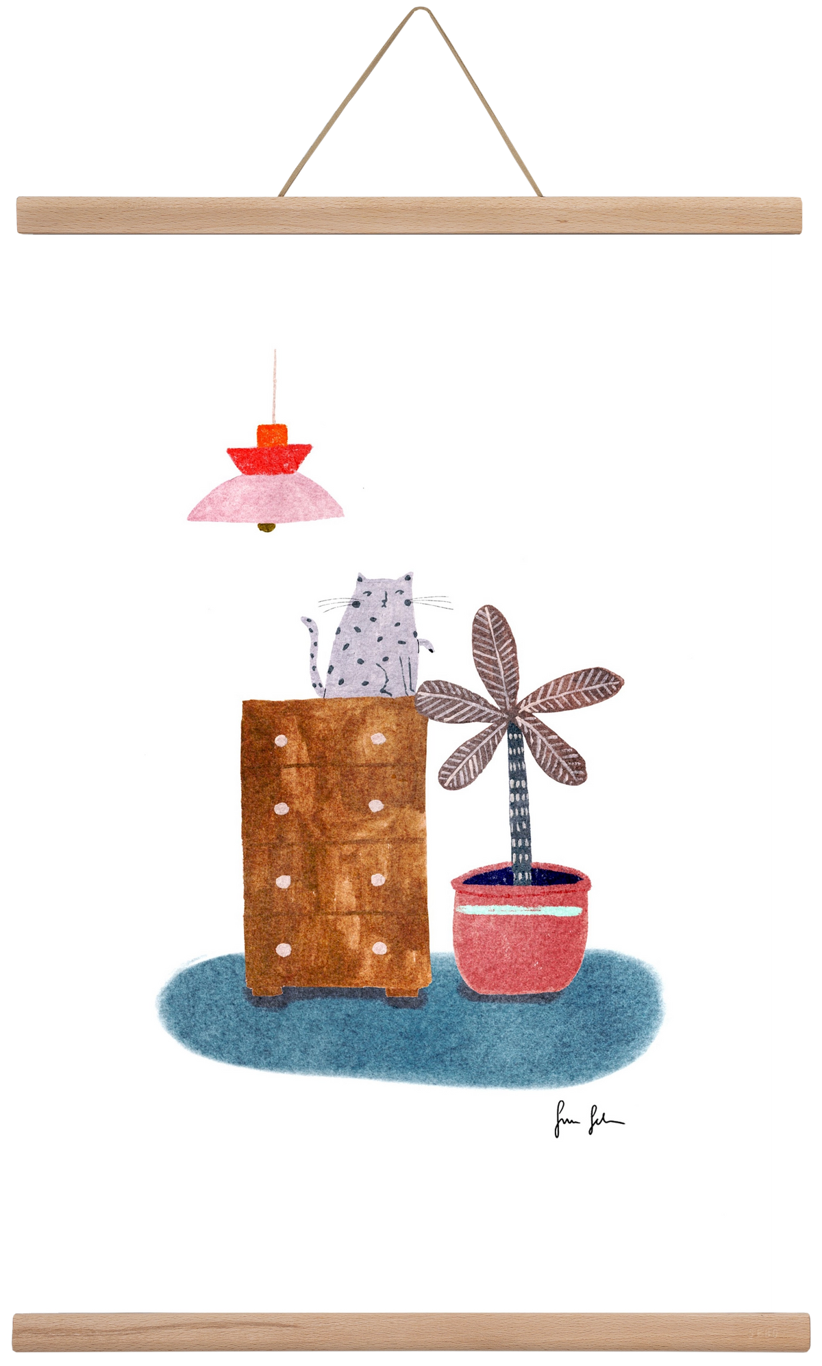 Interior with cat, 40x60 cm (40x60 cm), Tölgy akasztó