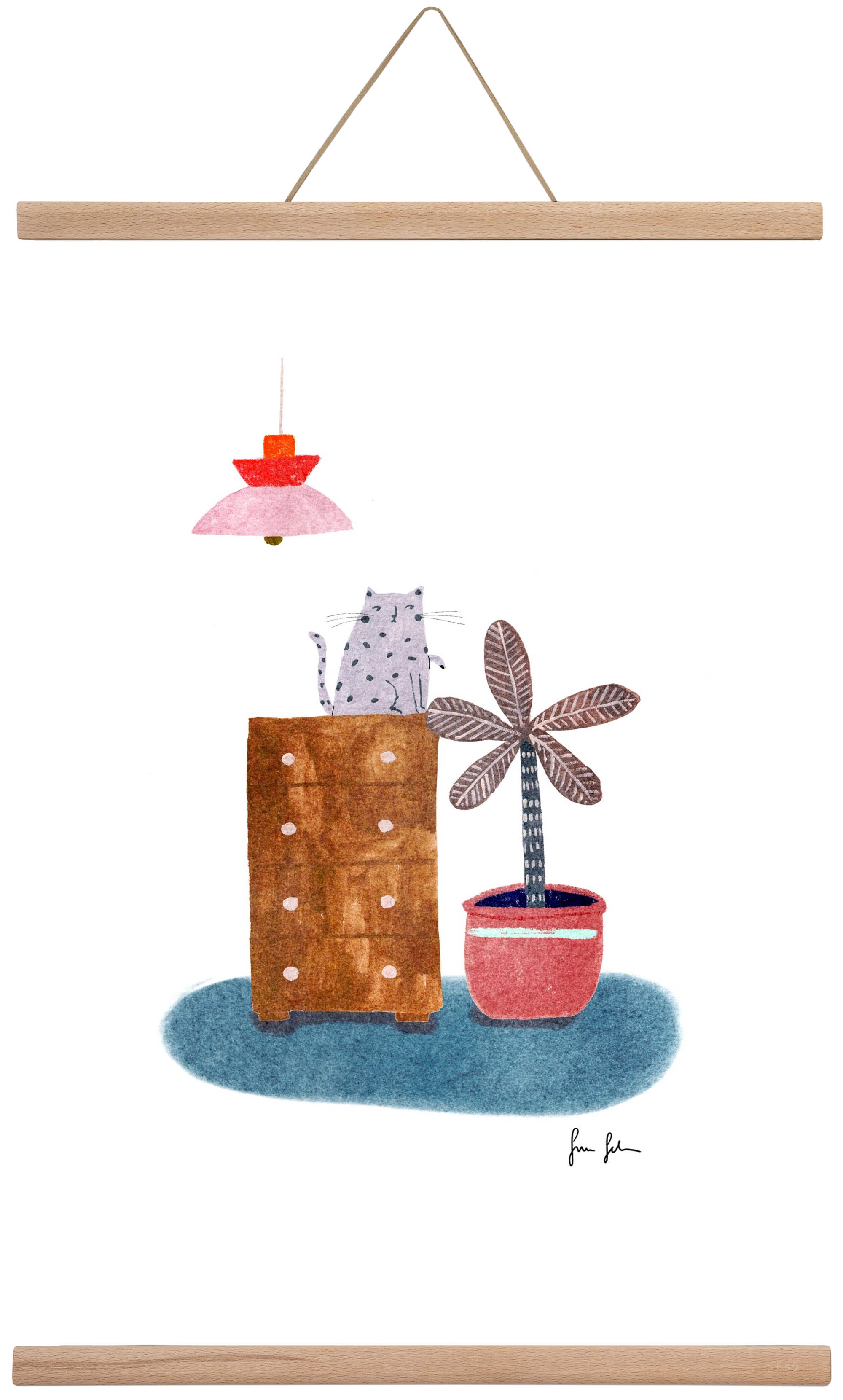 Interior with cat, 40x60 cm (40x60 cm), Tölgy akasztó